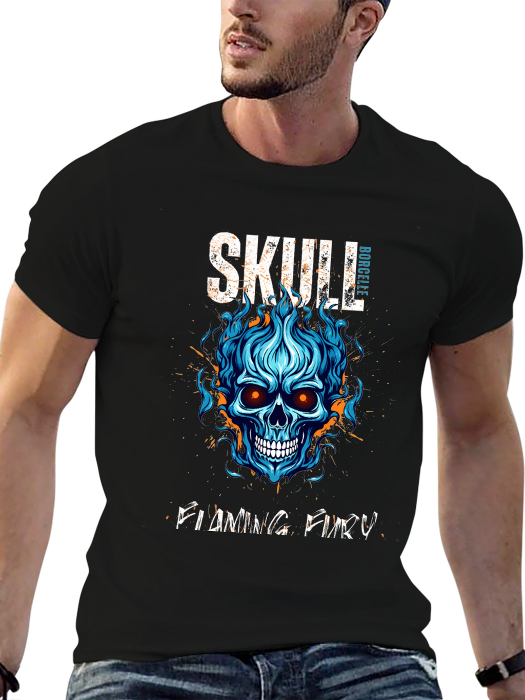 Skull Flaming Fury Graphic Print T-Shirt