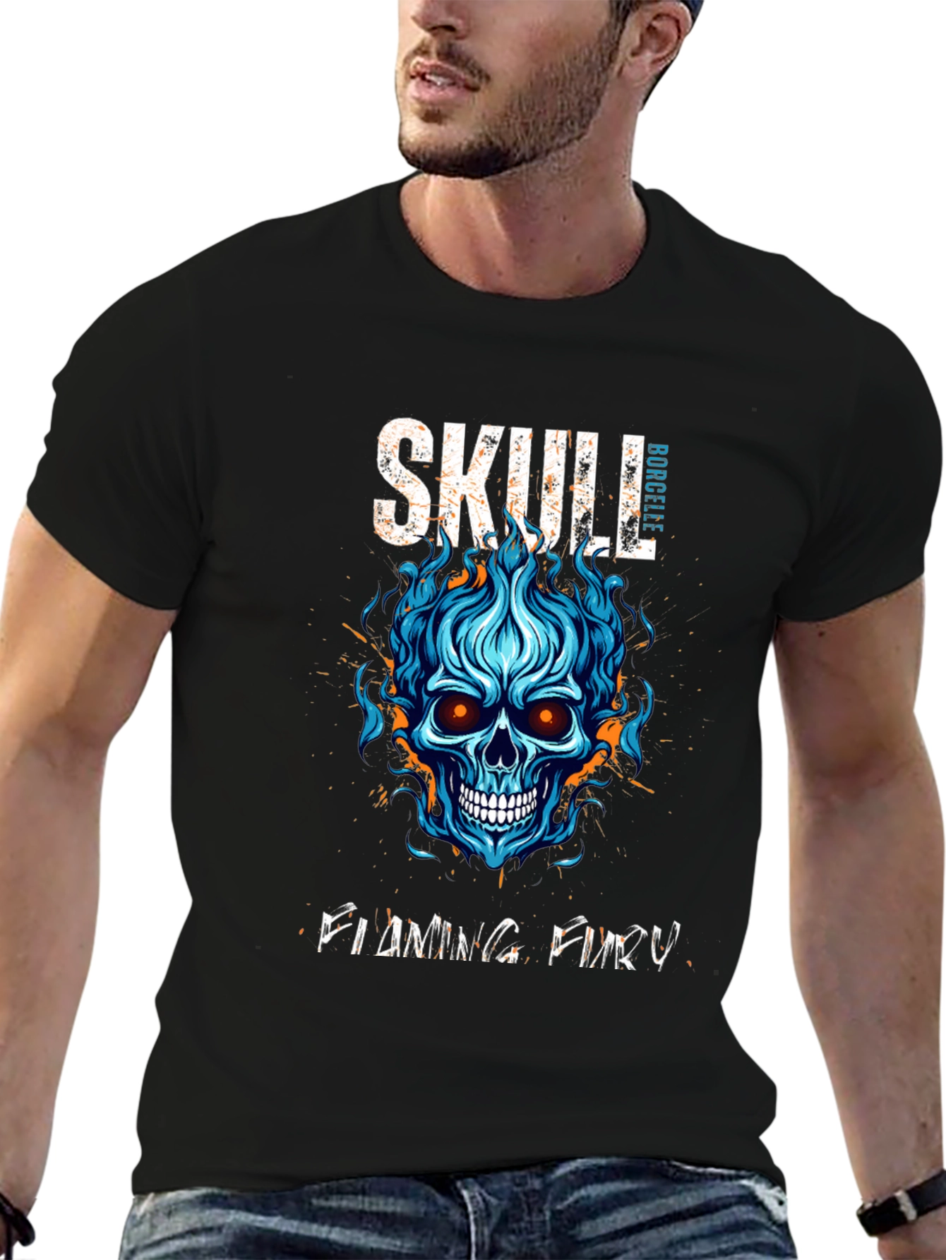 Skull Flaming Fury Graphic Print T-Shirt