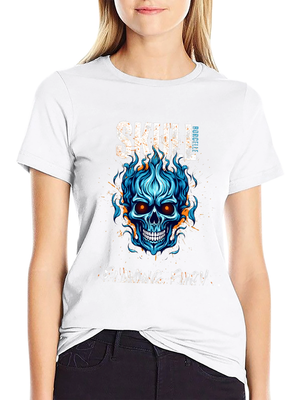 Skull Flaming Fury Graphic Print T-Shirt