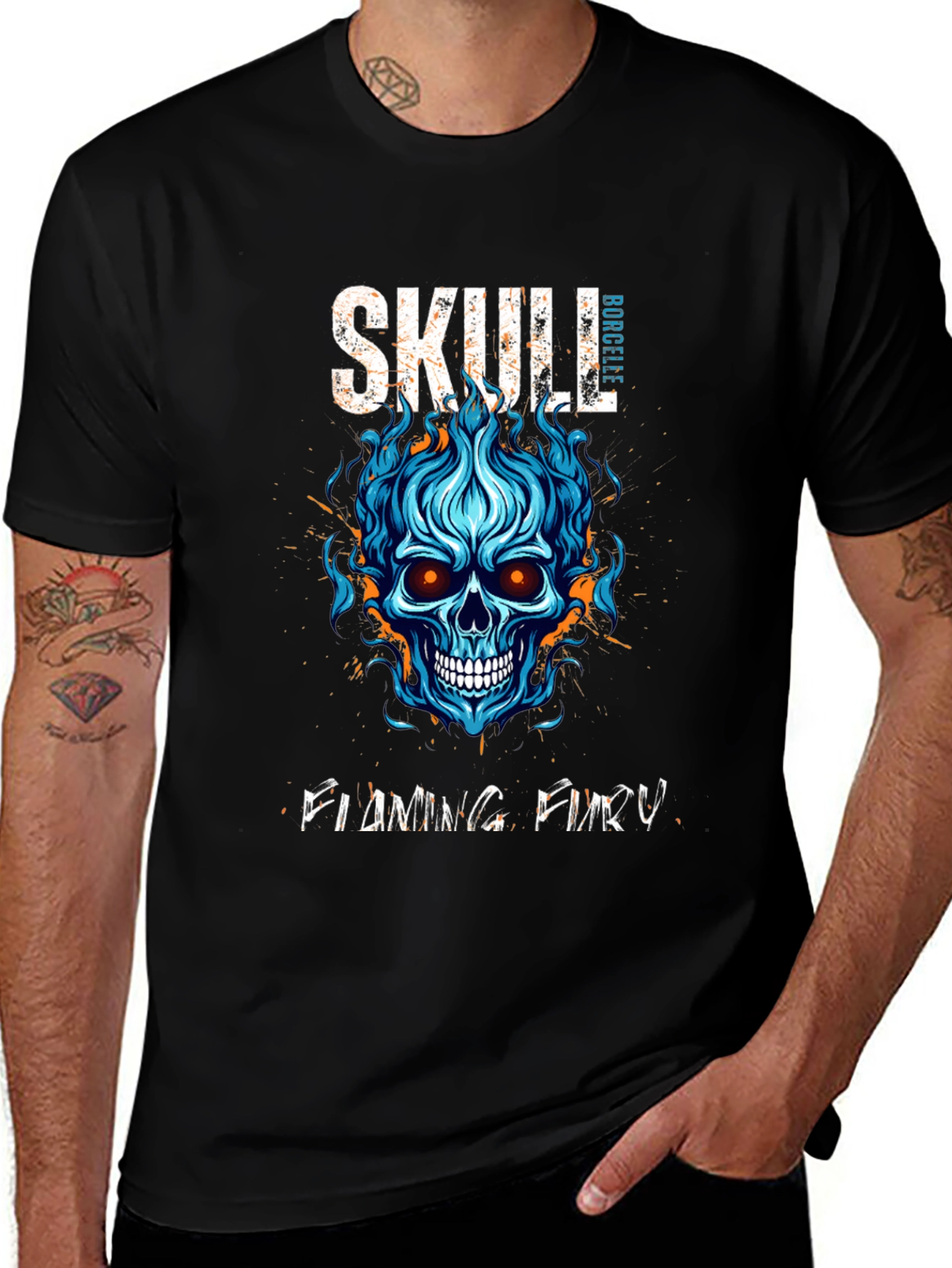 Skull Flaming Fury Graphic Print T-Shirt