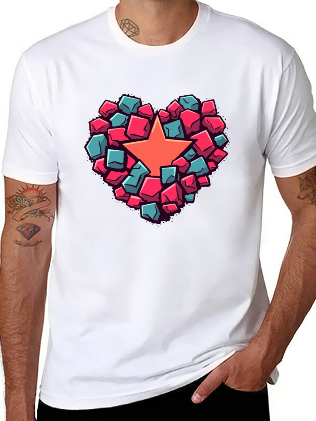 Heart Star Block Graphic T-Shirt