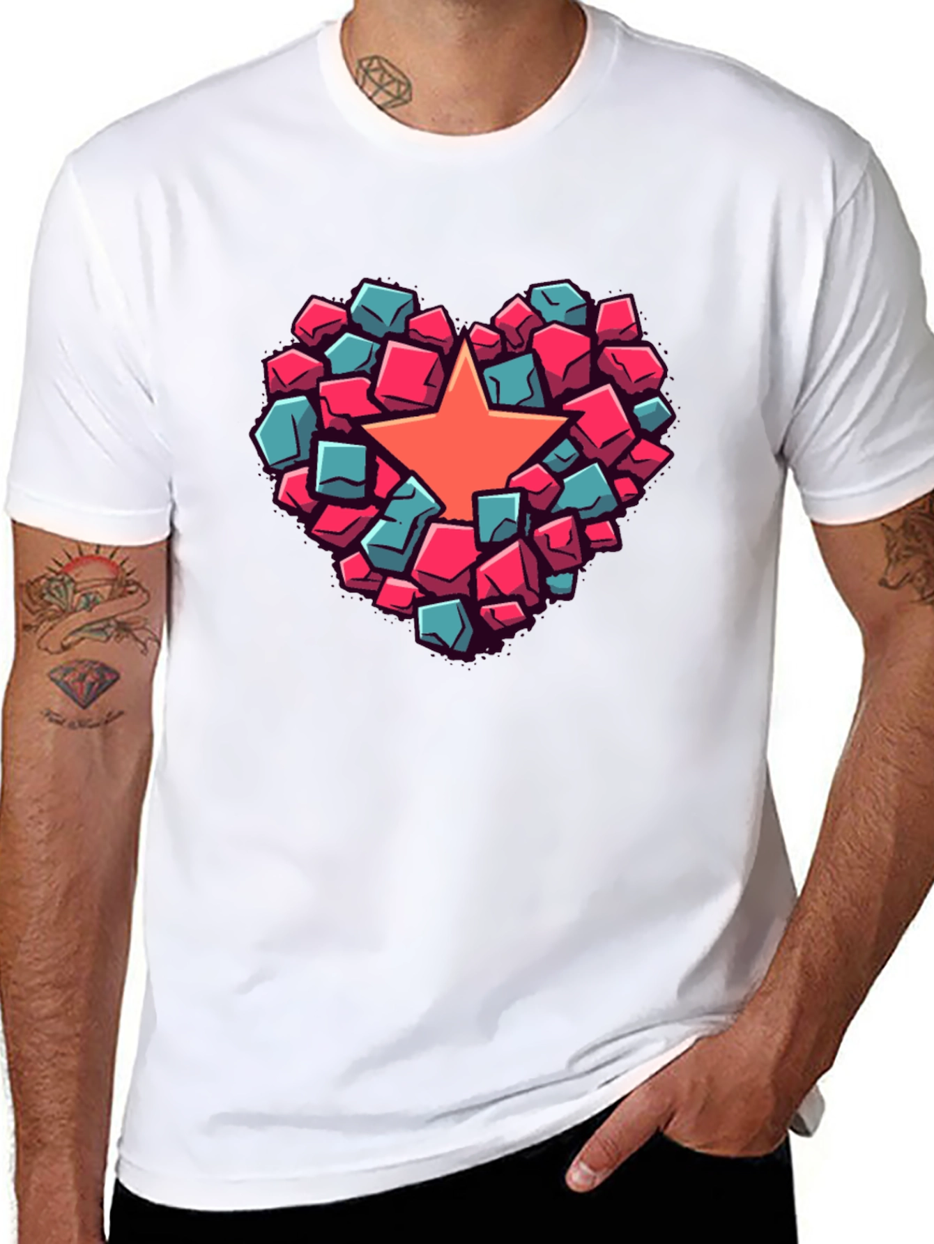 Heart Star Block Graphic T-Shirt