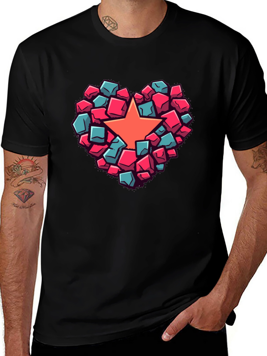 Heart Star Block Graphic T-Shirt