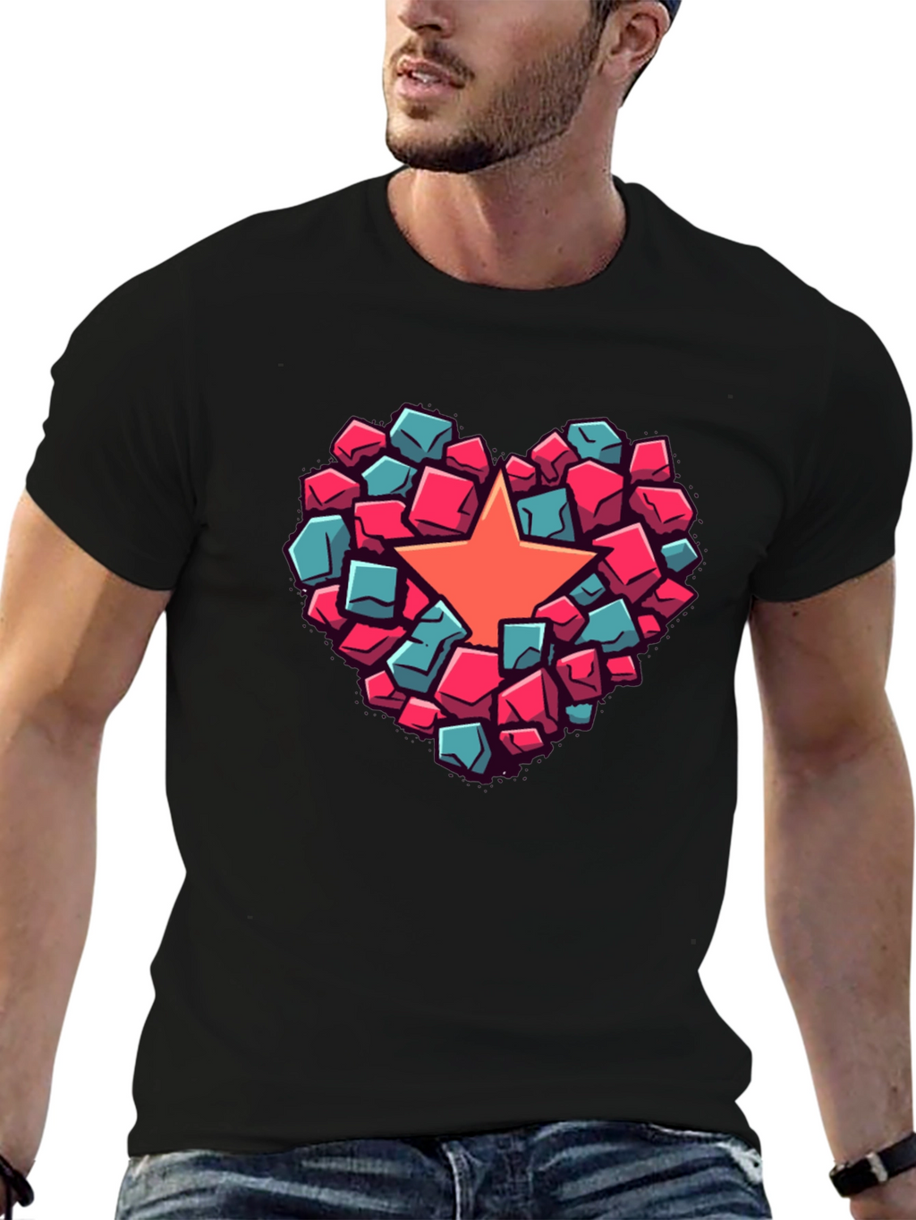 Heart Star Block Graphic T-Shirt