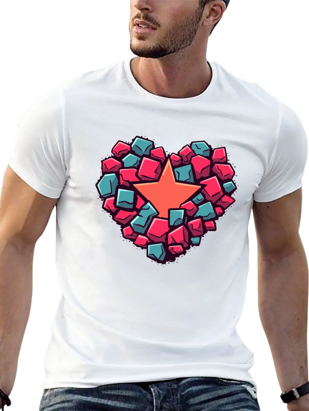 Heart Star Block Graphic T-Shirt