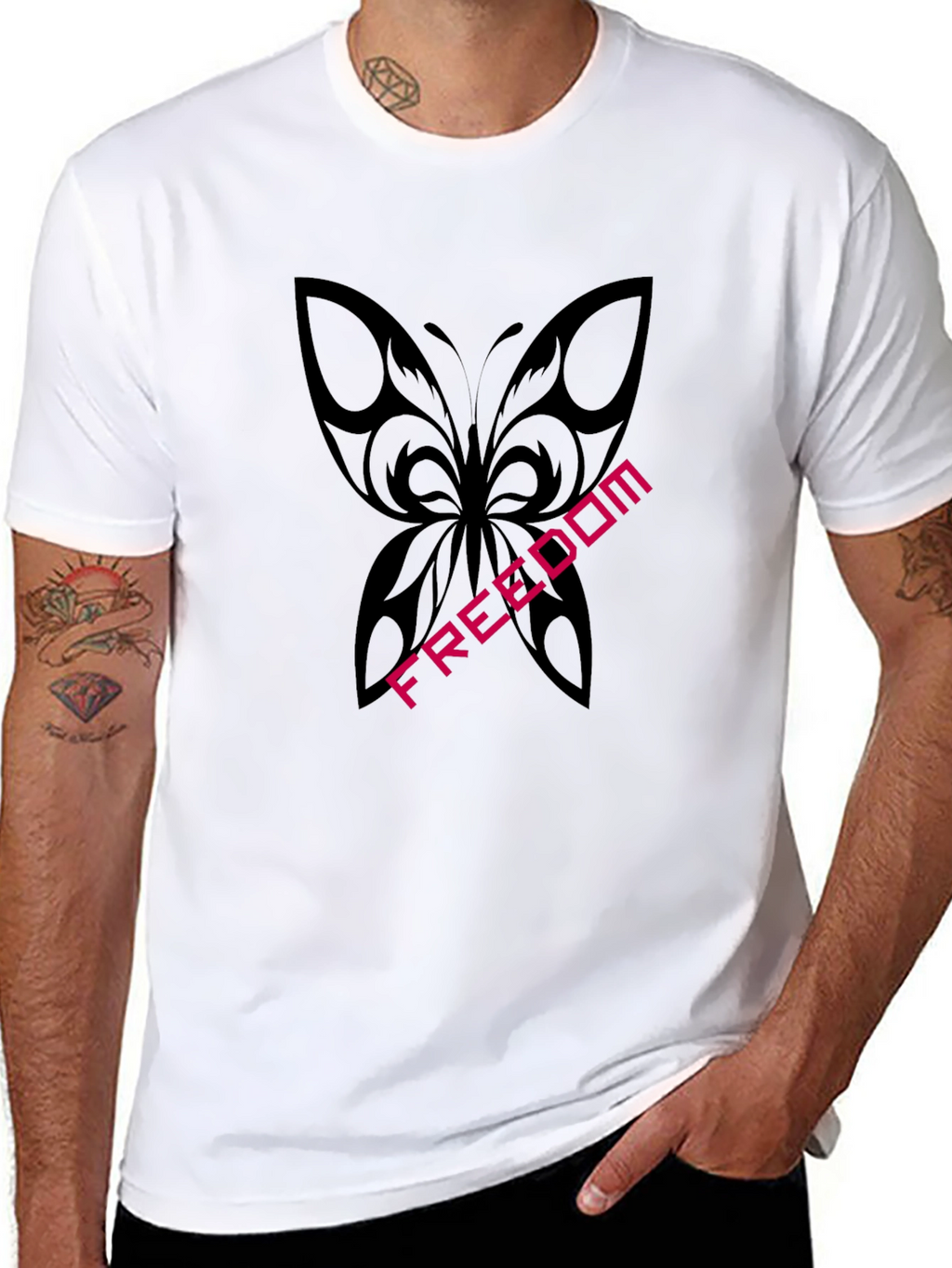 Freedom Butterfly Graphic Tee - Stylish Black T-Shirt