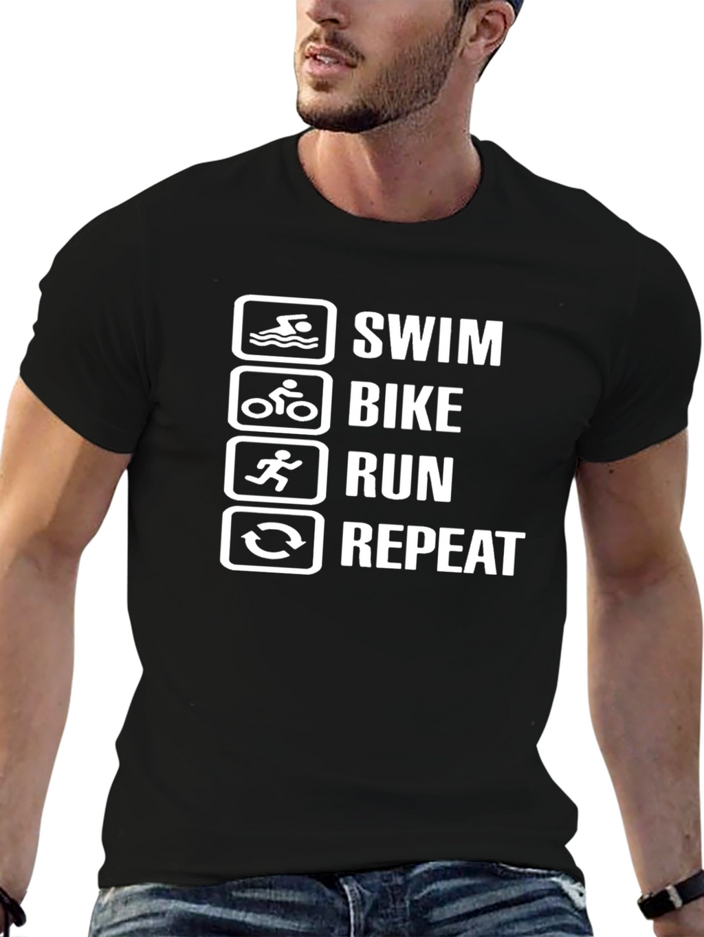 Swim Bike Run Repeat Black T-Shirt