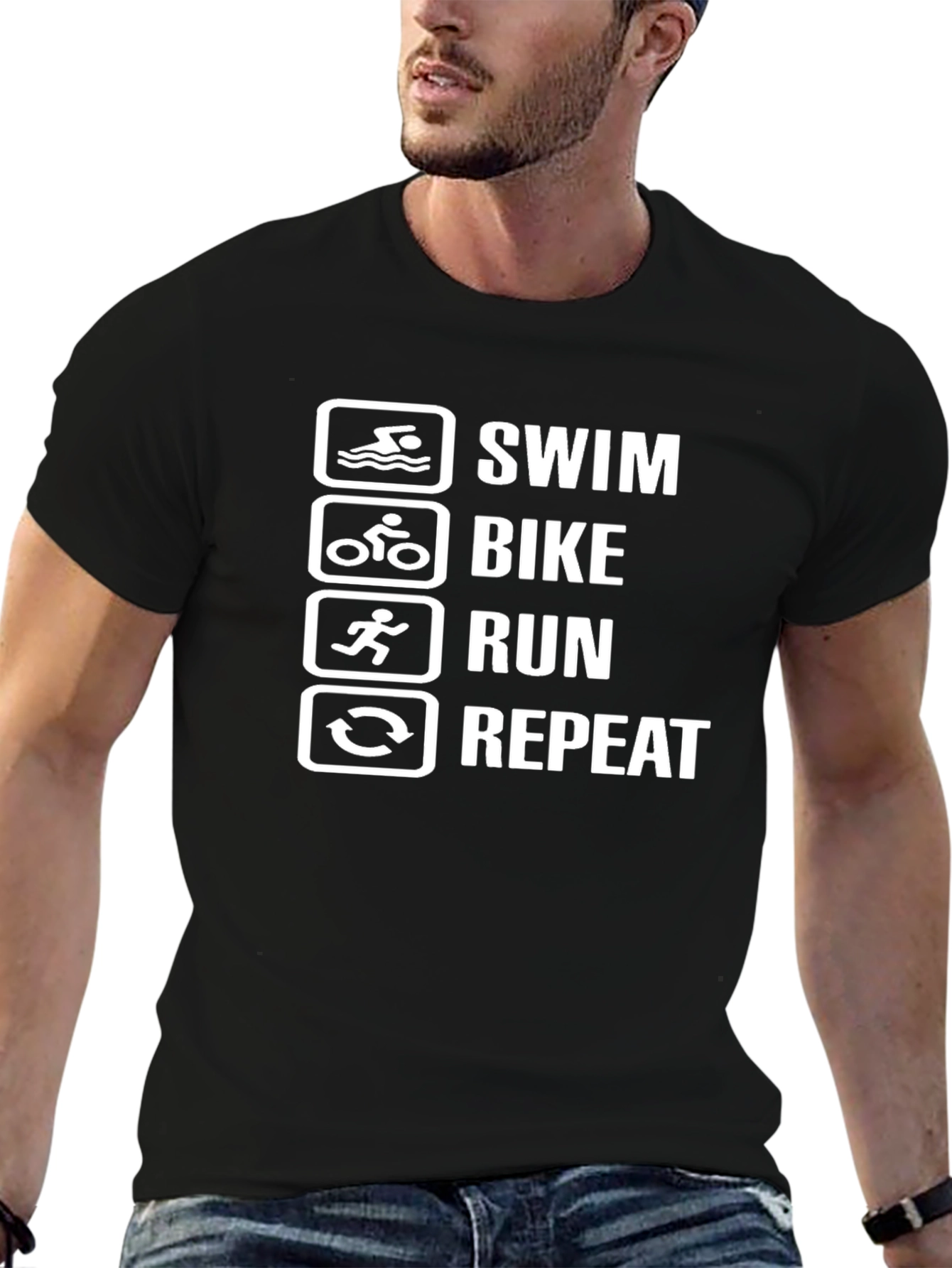 Swim Bike Run Repeat Black T-Shirt