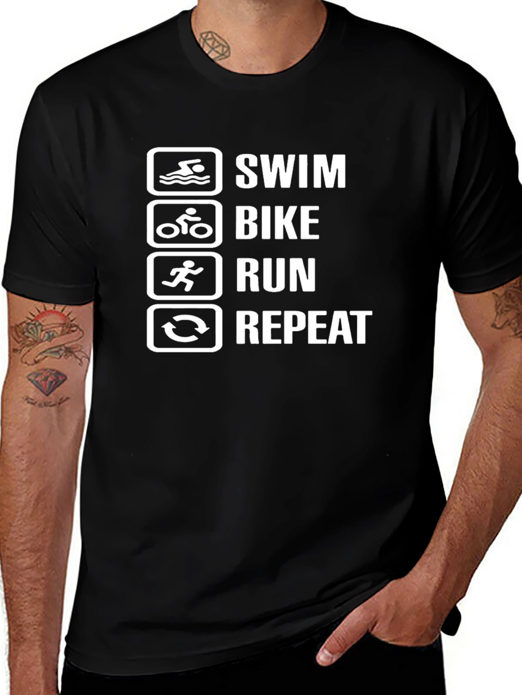 Swim Bike Run Repeat Black T-Shirt