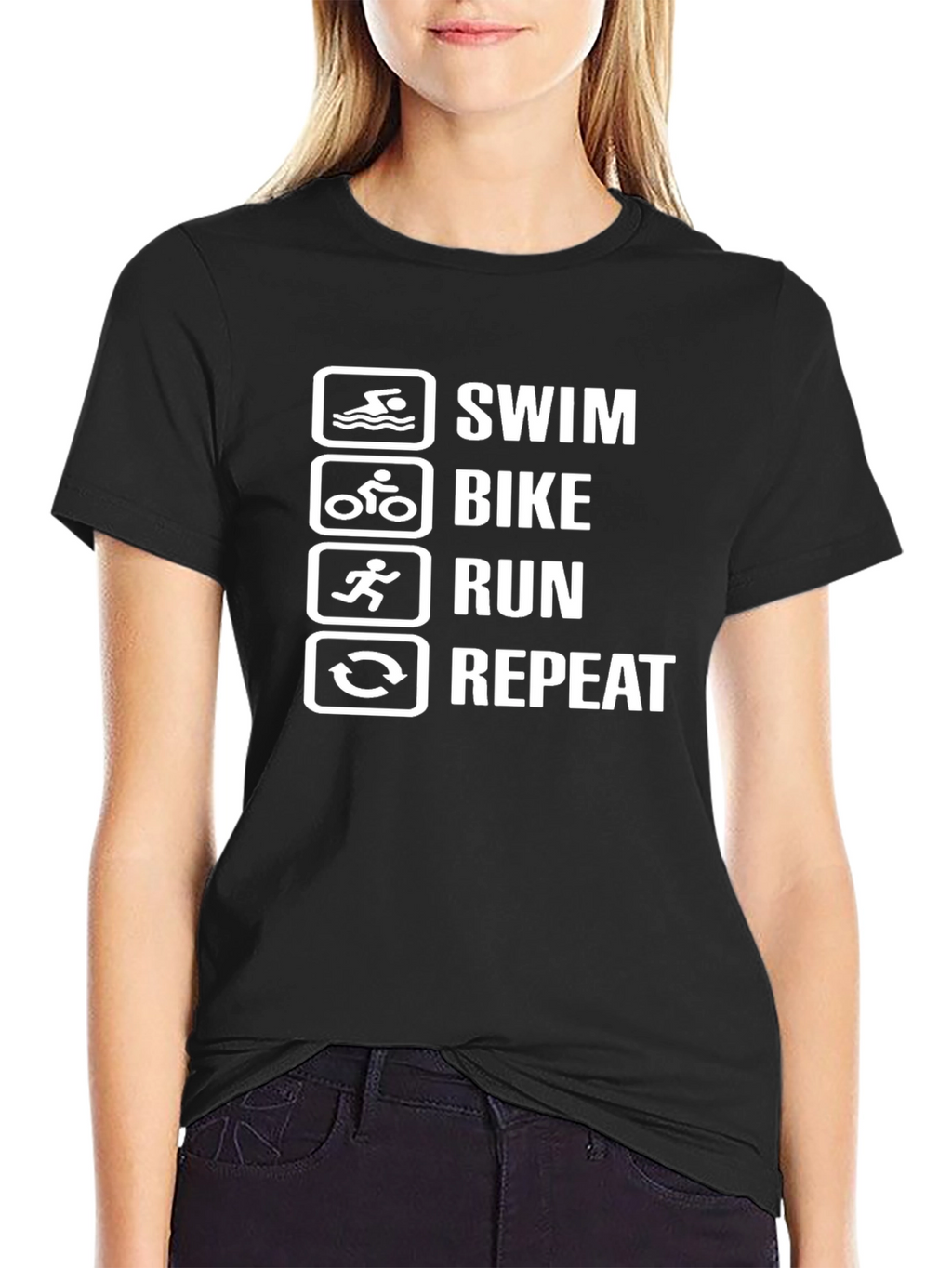 Swim Bike Run Repeat Black T-Shirt