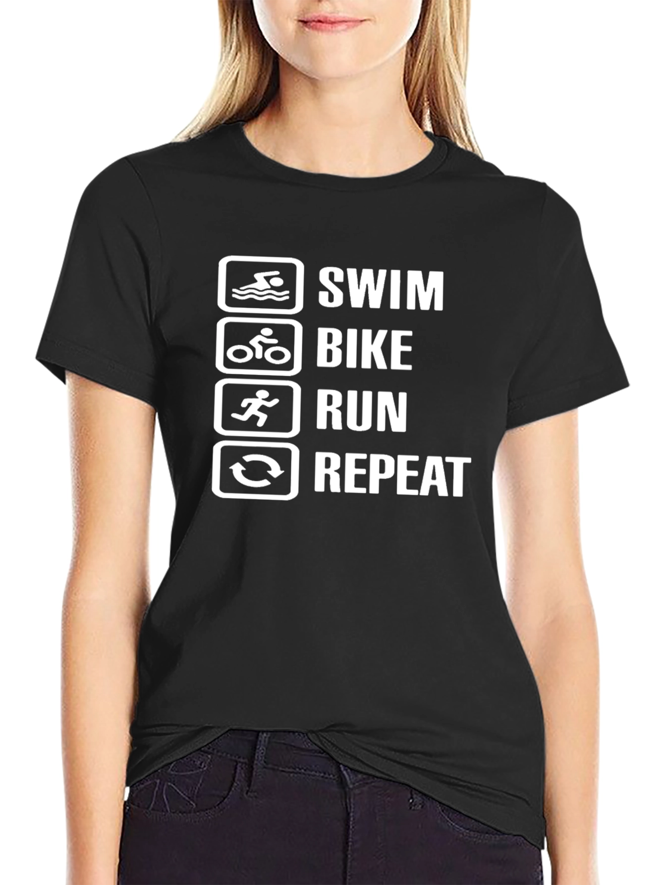 Swim Bike Run Repeat Black T-Shirt