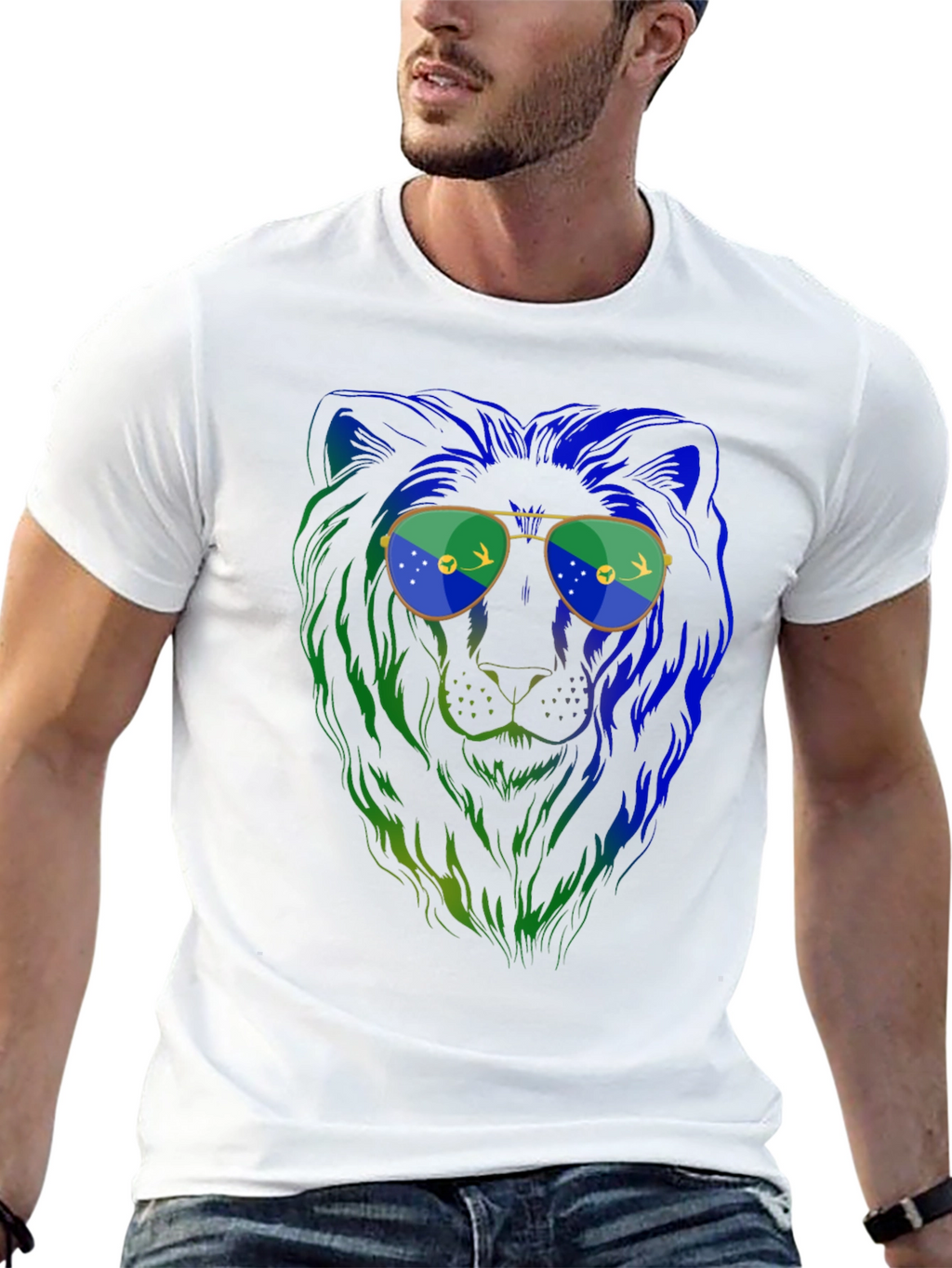 Lion with Sunglasses Graphic Tee - Mens Black T-Shirt