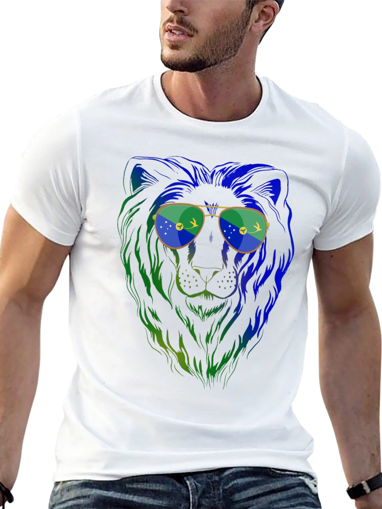 Lion with Sunglasses Graphic Tee - Mens Black T-Shirt