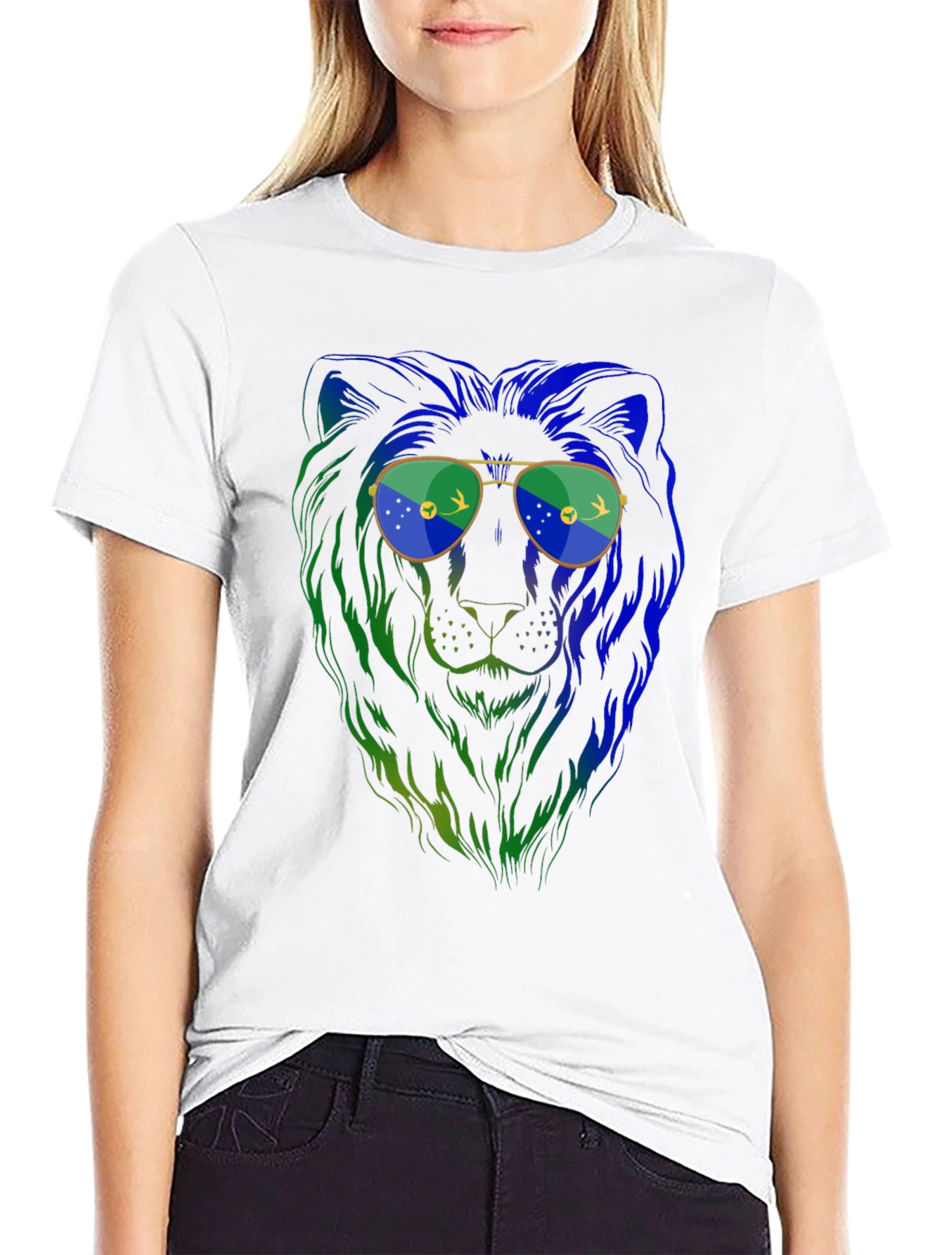 Lion with Sunglasses Graphic Tee - Mens Black T-Shirt