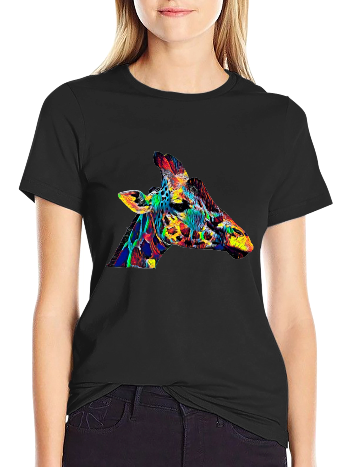 Cool Colorful Giraffe Graphic Tee Shirt