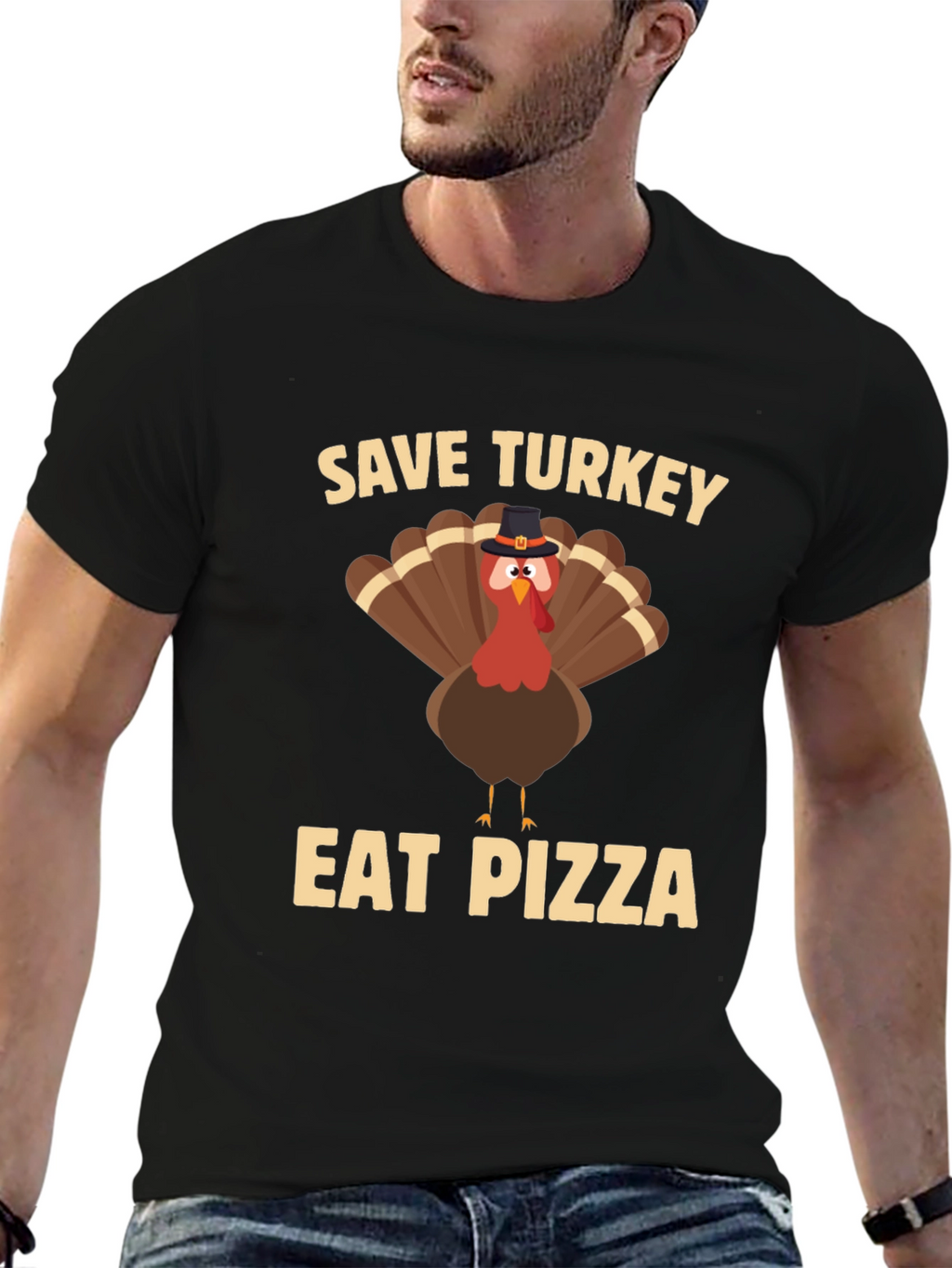 Save Turkey Eat Pizza Black T-Shirt