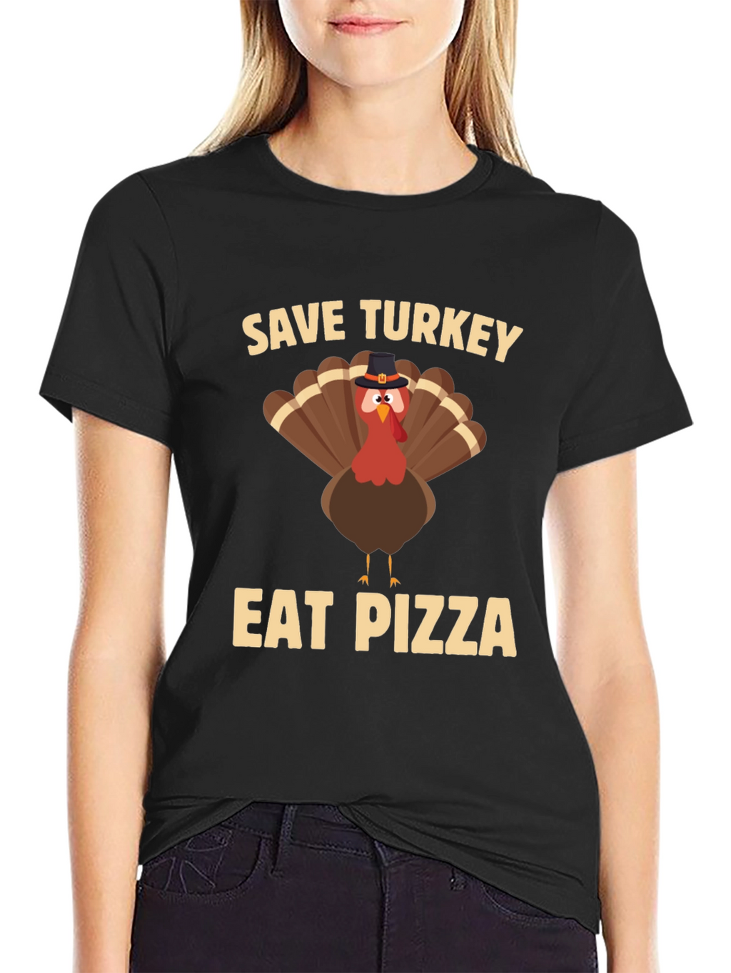 Save Turkey Eat Pizza Black T-Shirt