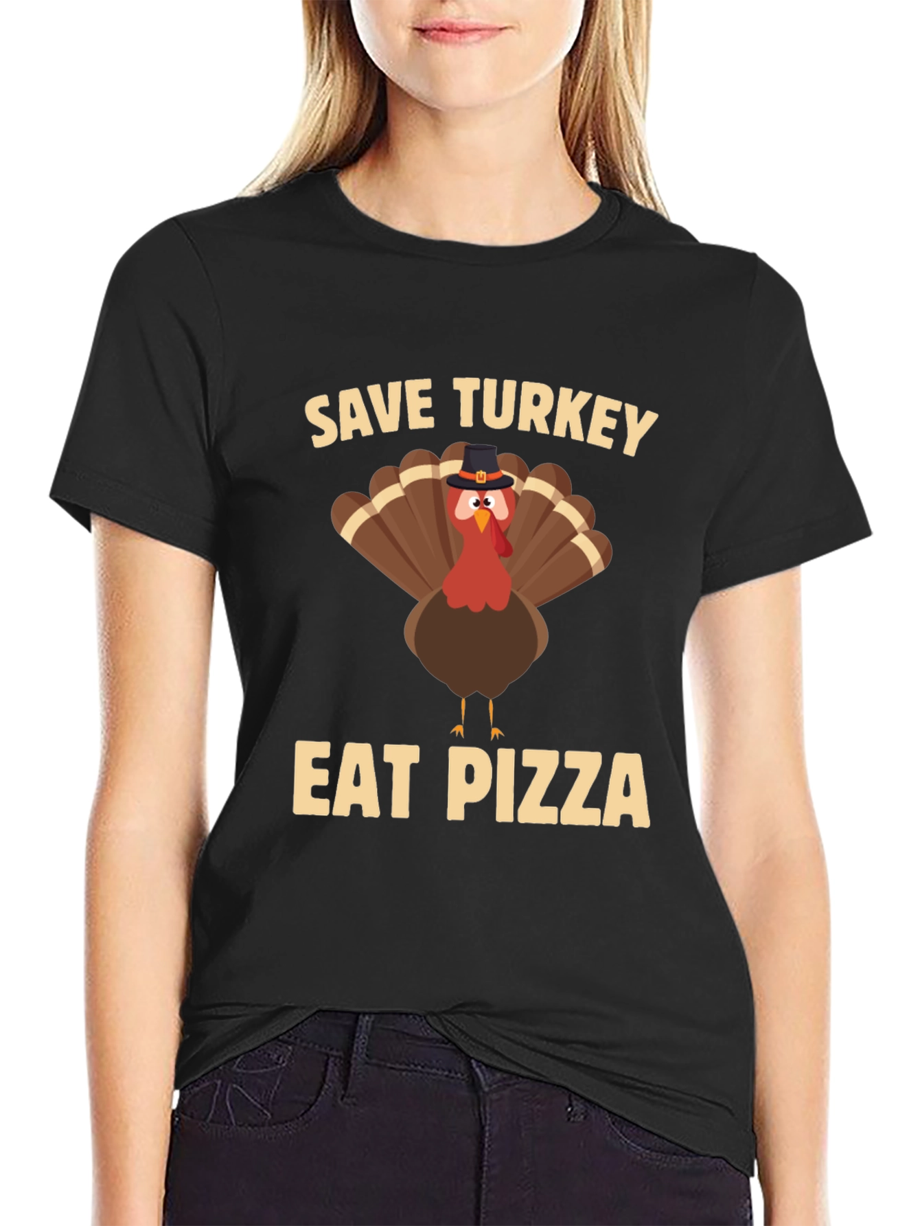 Save Turkey Eat Pizza Black T-Shirt