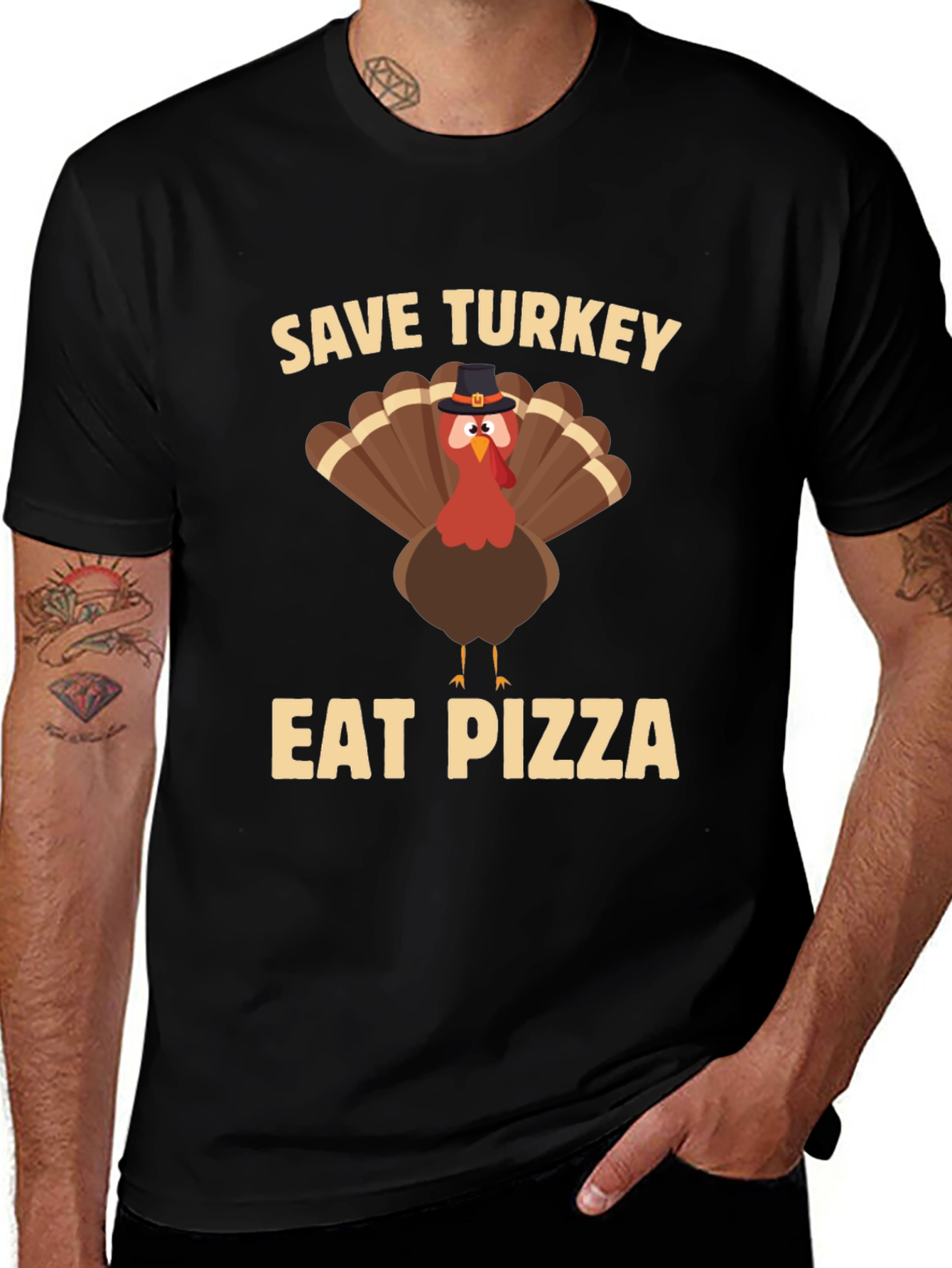 Save Turkey Eat Pizza Black T-Shirt