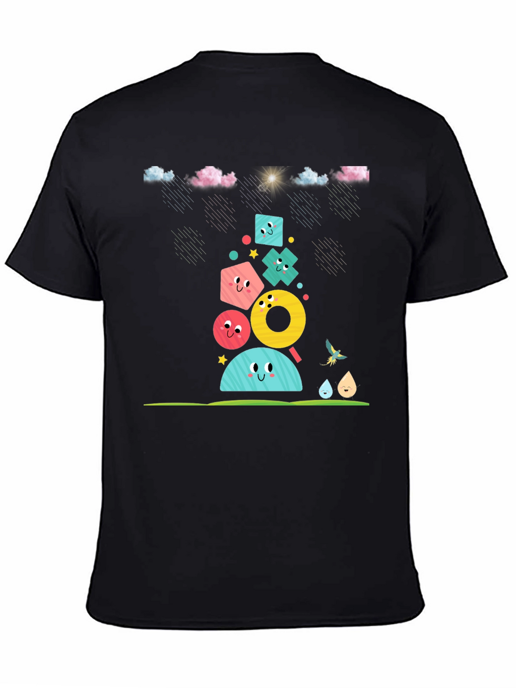 Fun Geometric Character Black T-Shirt