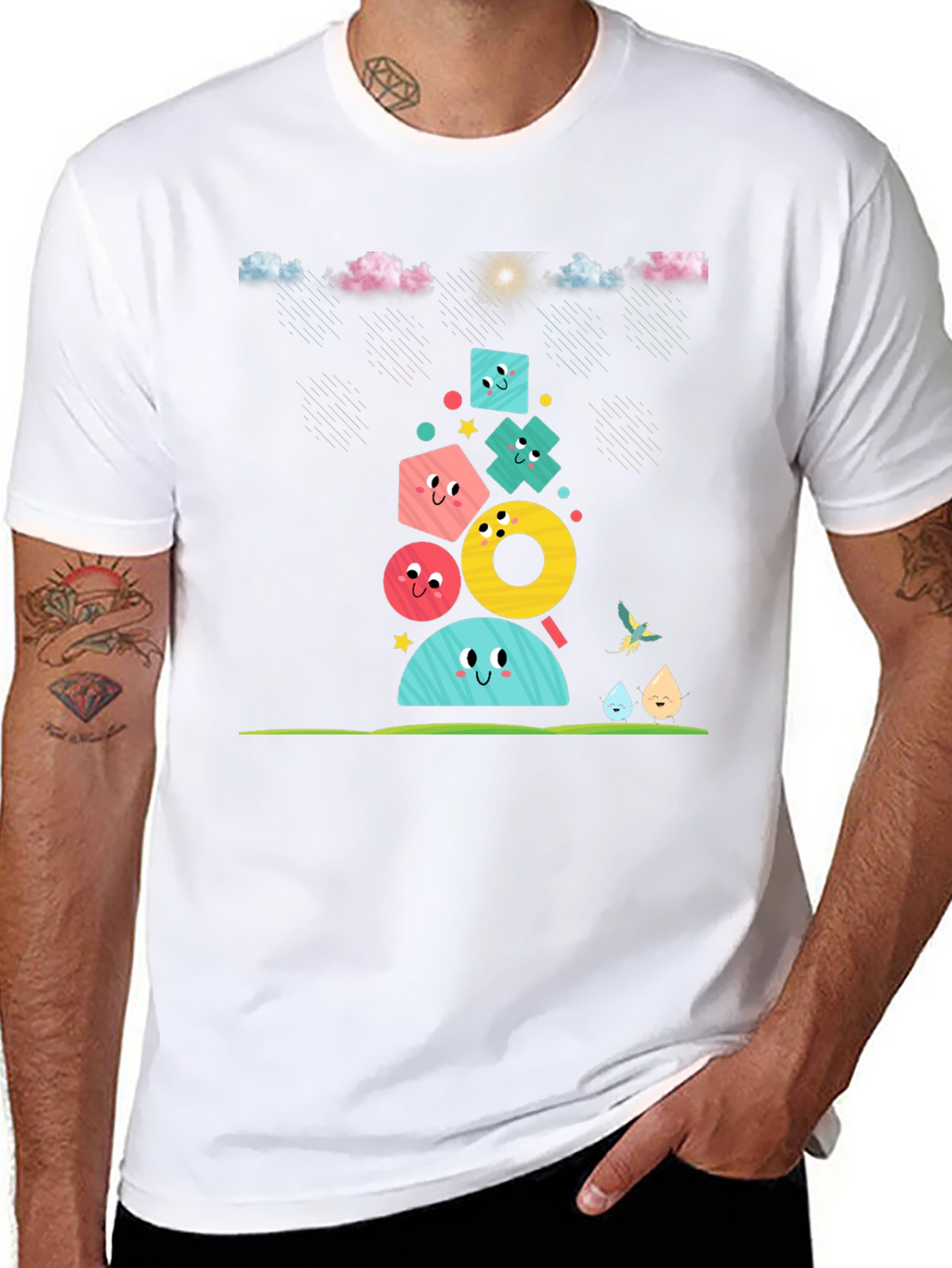 Fun Geometric Character Black T-Shirt