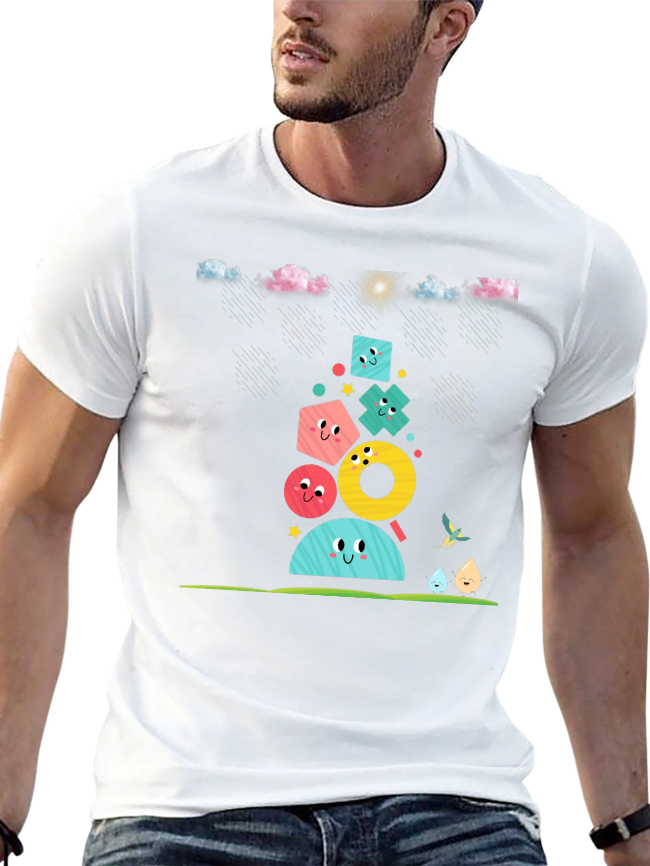 Fun Geometric Character Black T-Shirt