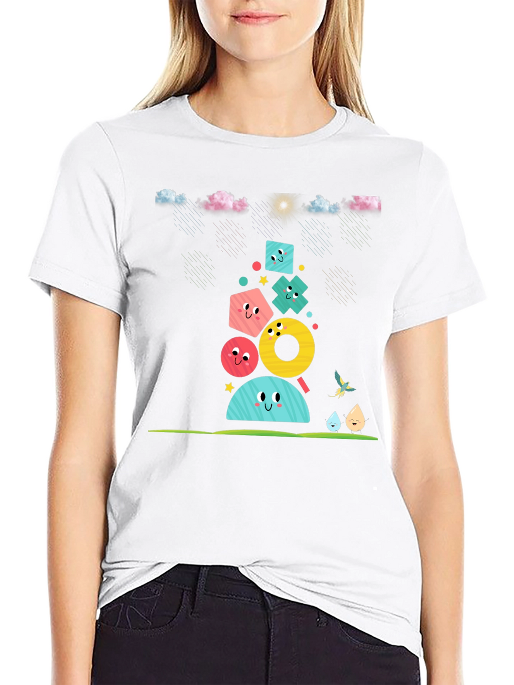 Fun Geometric Character Black T-Shirt
