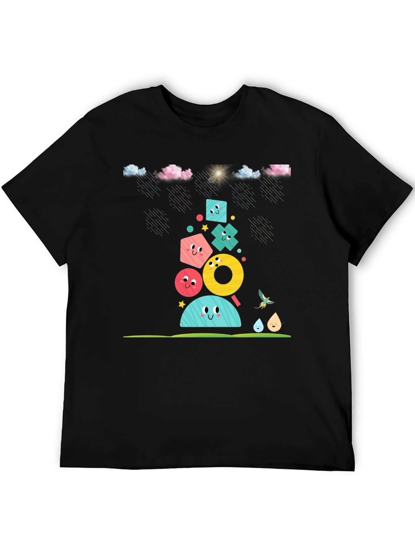 Fun Geometric Character Black T-Shirt