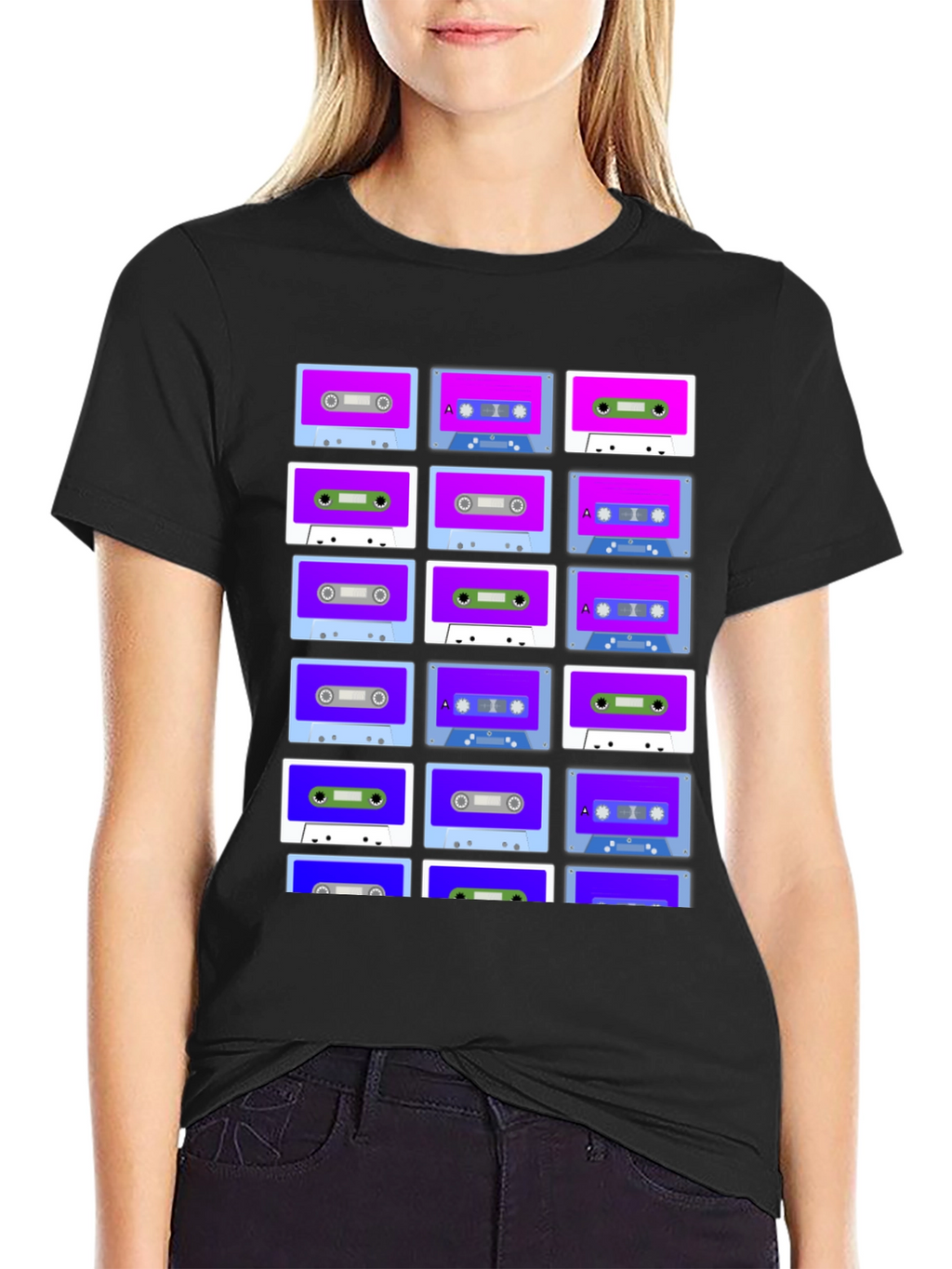 Retro Cassette Tape Pattern T-Shirt