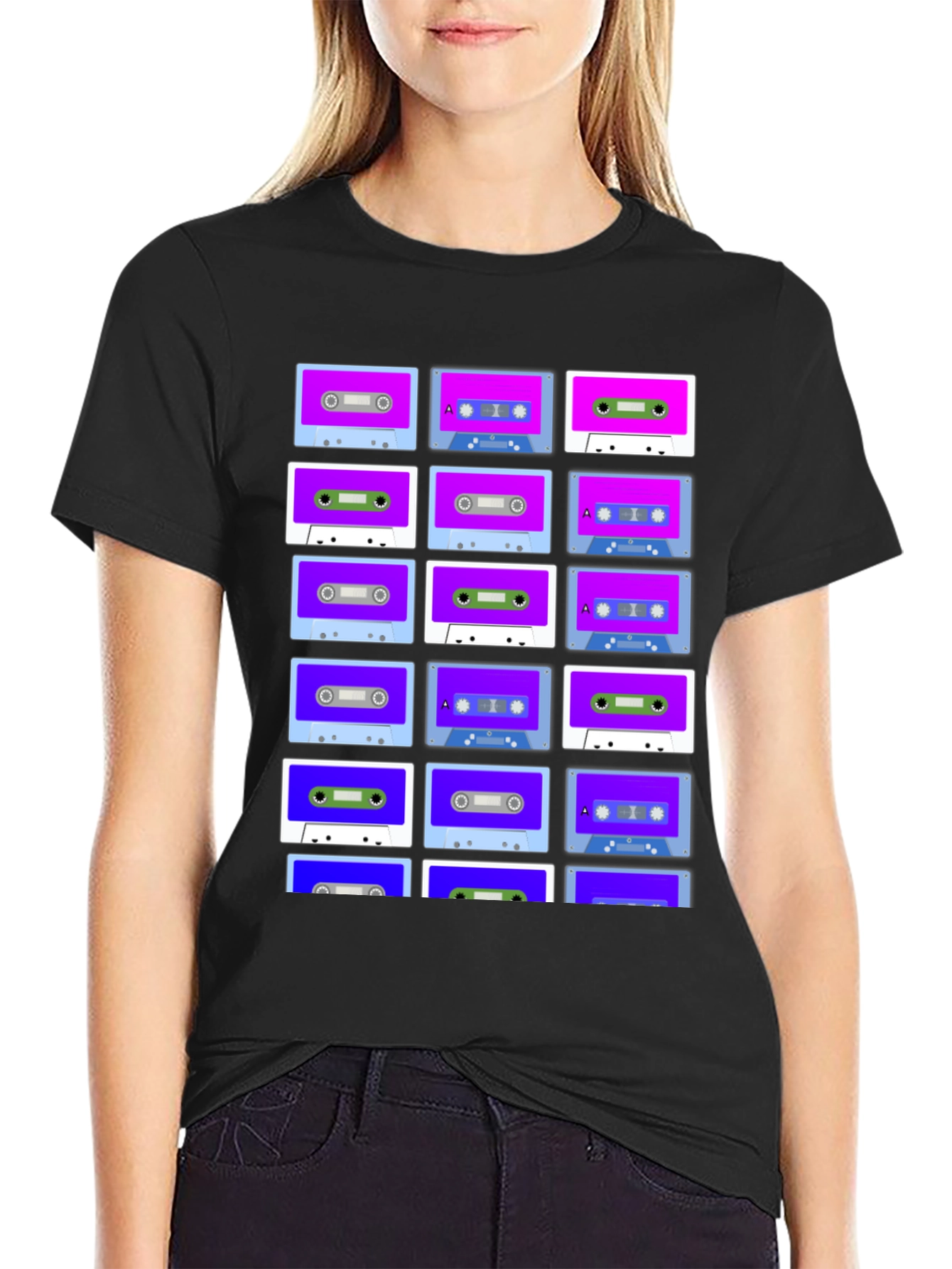 Retro Cassette Tape Pattern T-Shirt