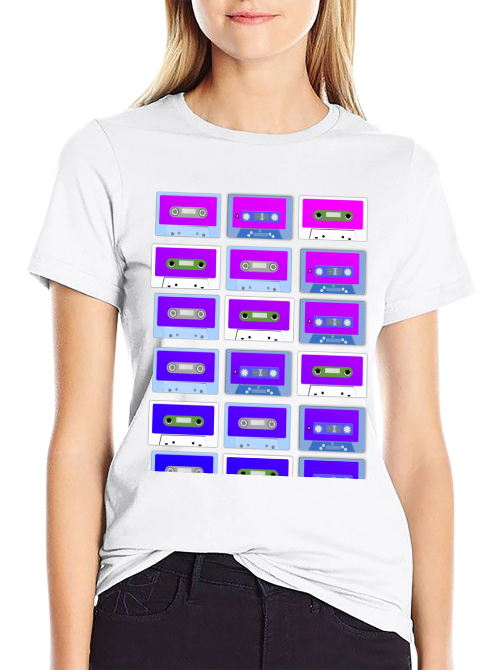 Retro Cassette Tape Pattern T-Shirt