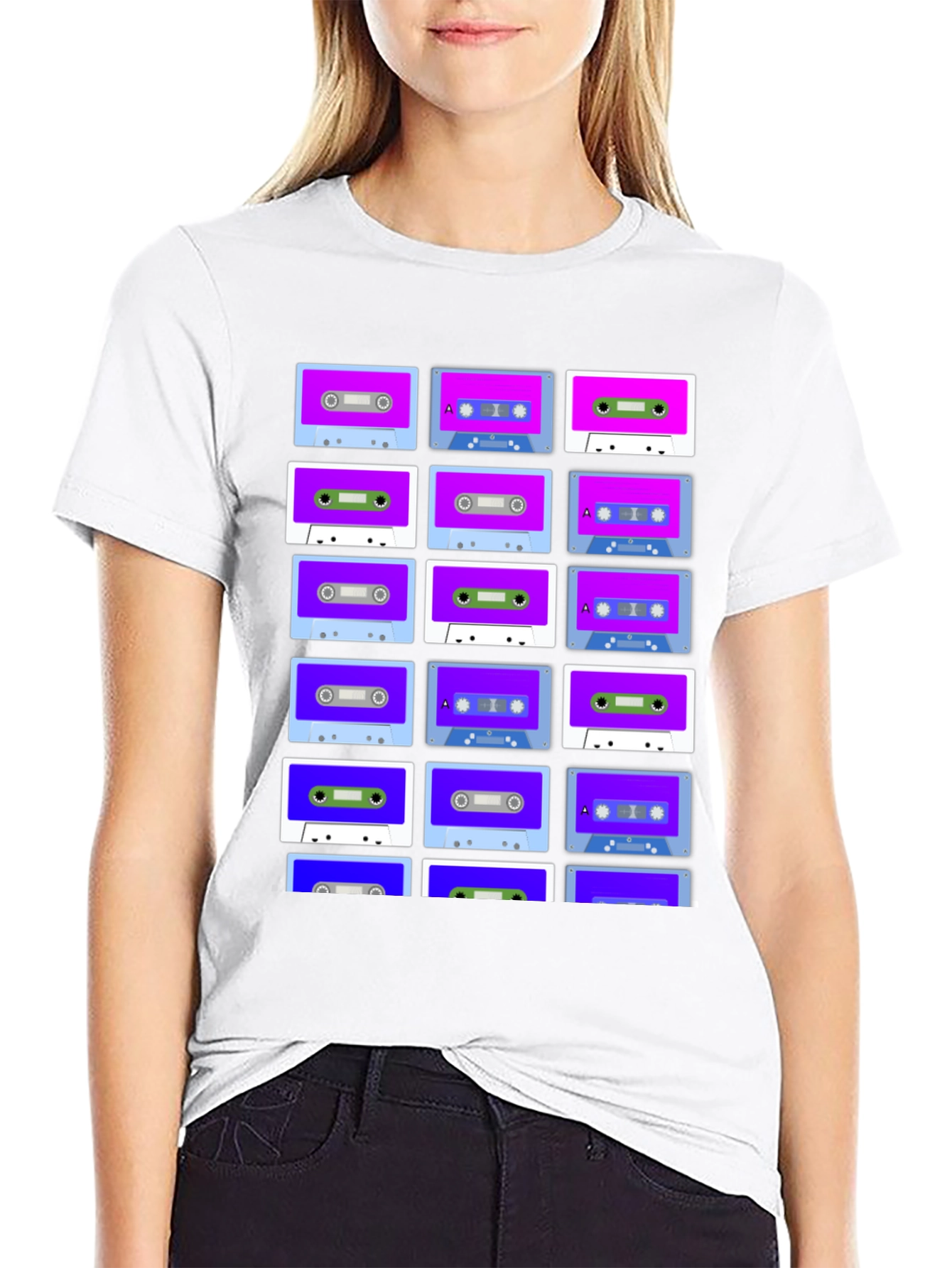 Retro Cassette Tape Pattern T-Shirt