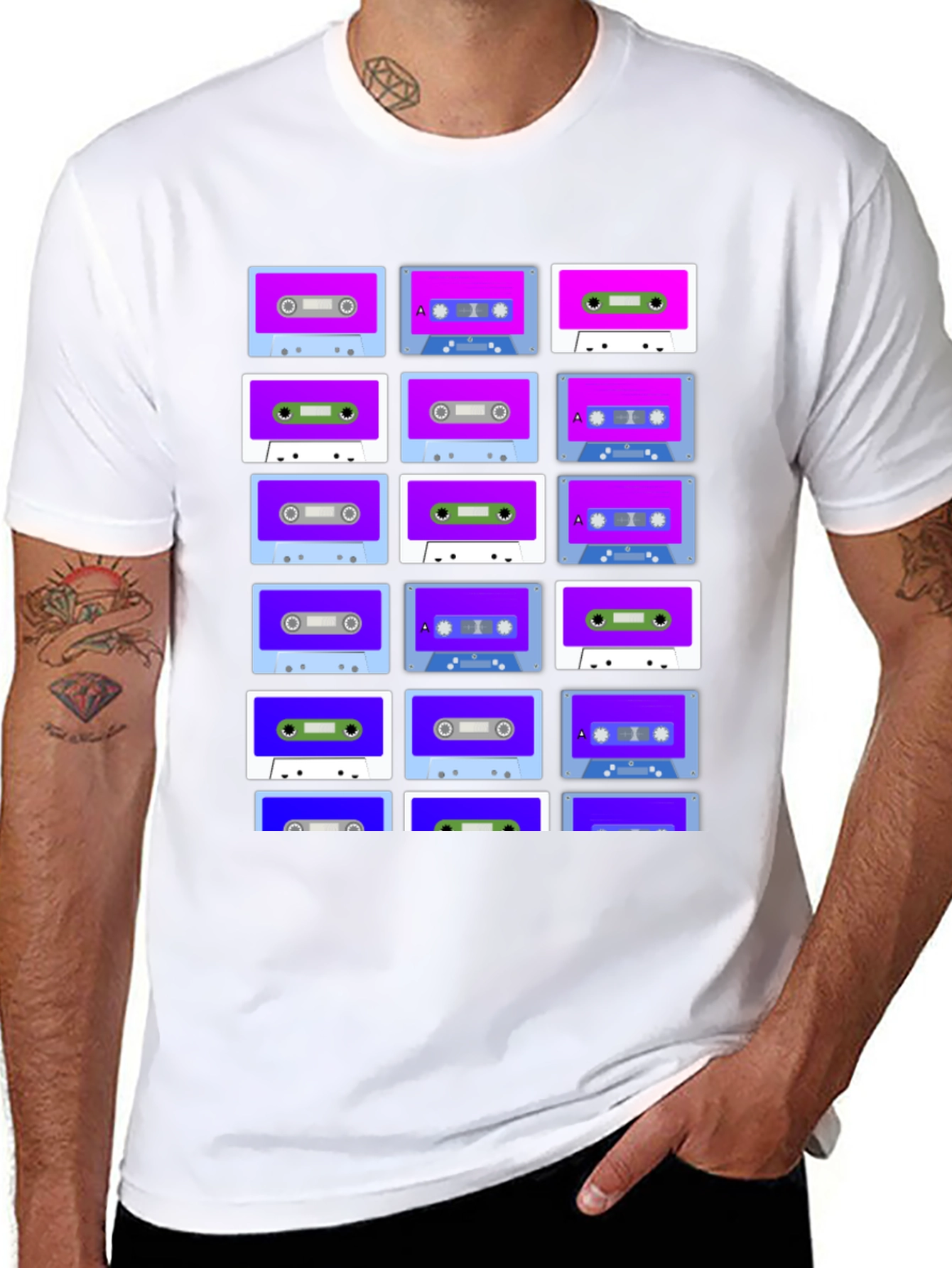 Retro Cassette Tape Pattern T-Shirt