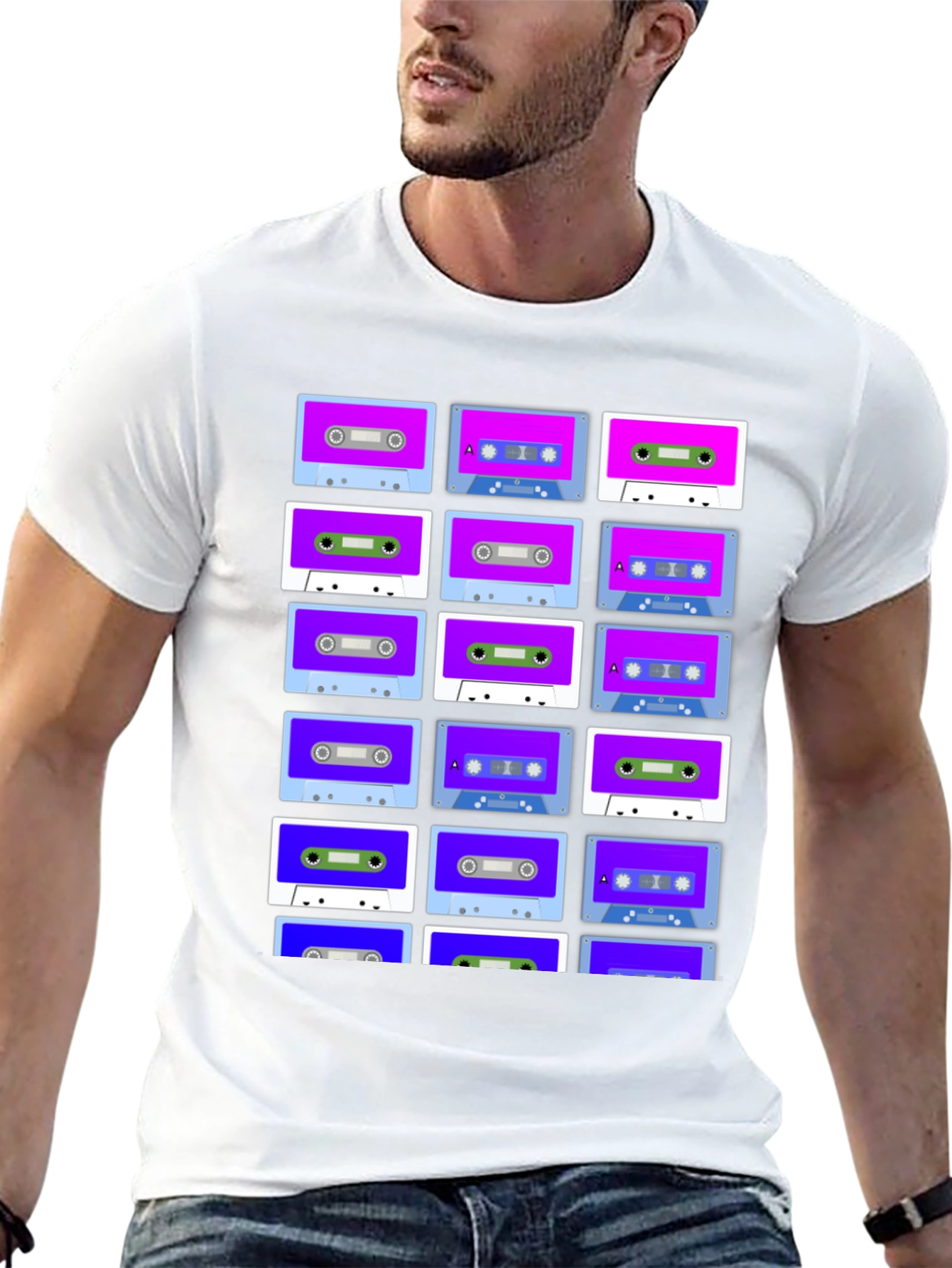 Retro Cassette Tape Pattern T-Shirt