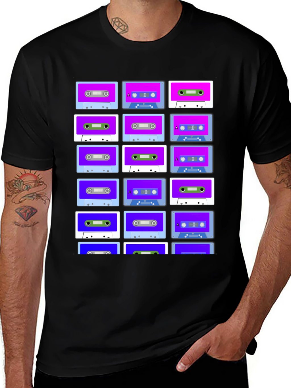 Retro Cassette Tape Pattern T-Shirt