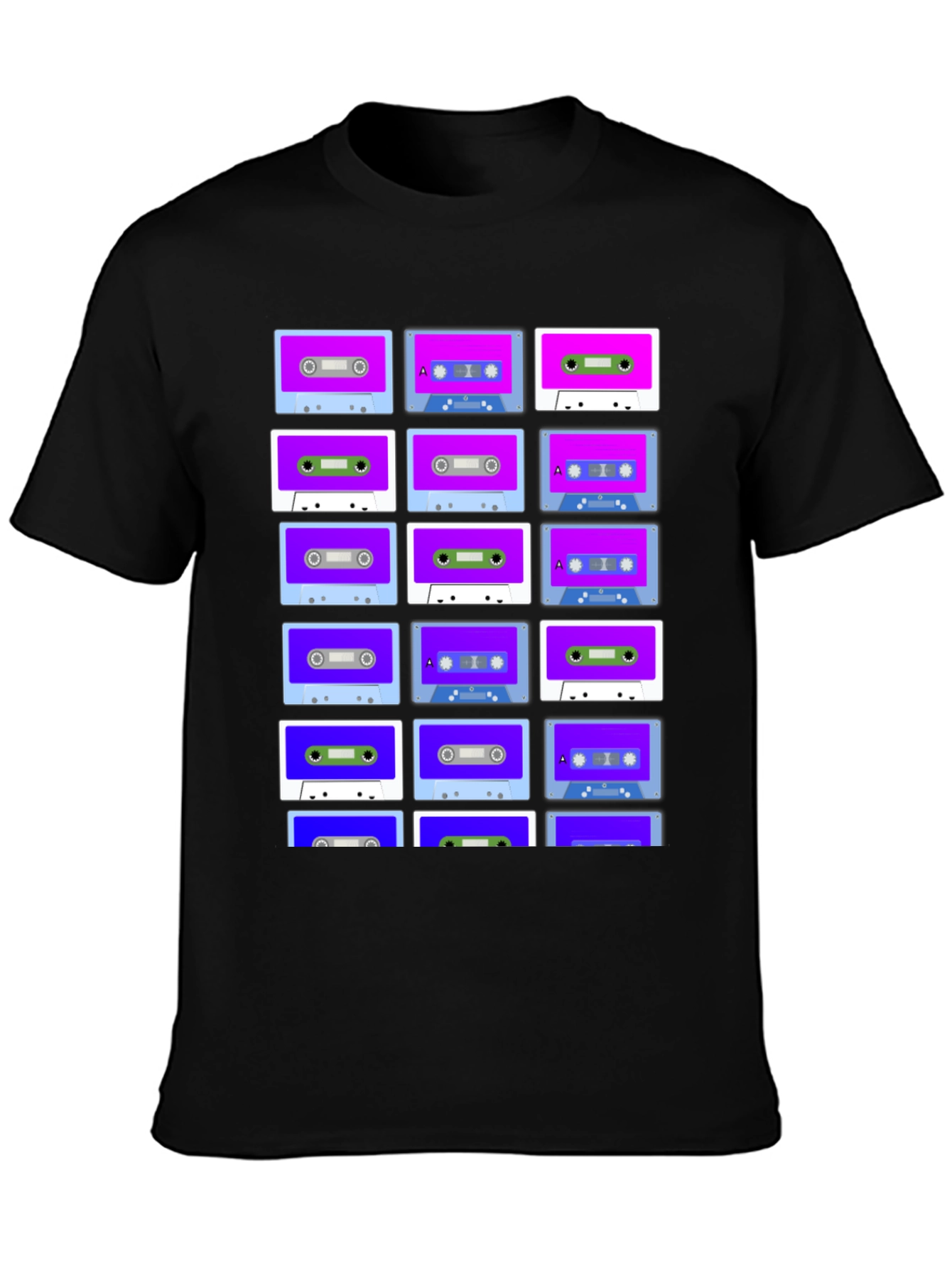 Retro Cassette Tape Pattern T-Shirt