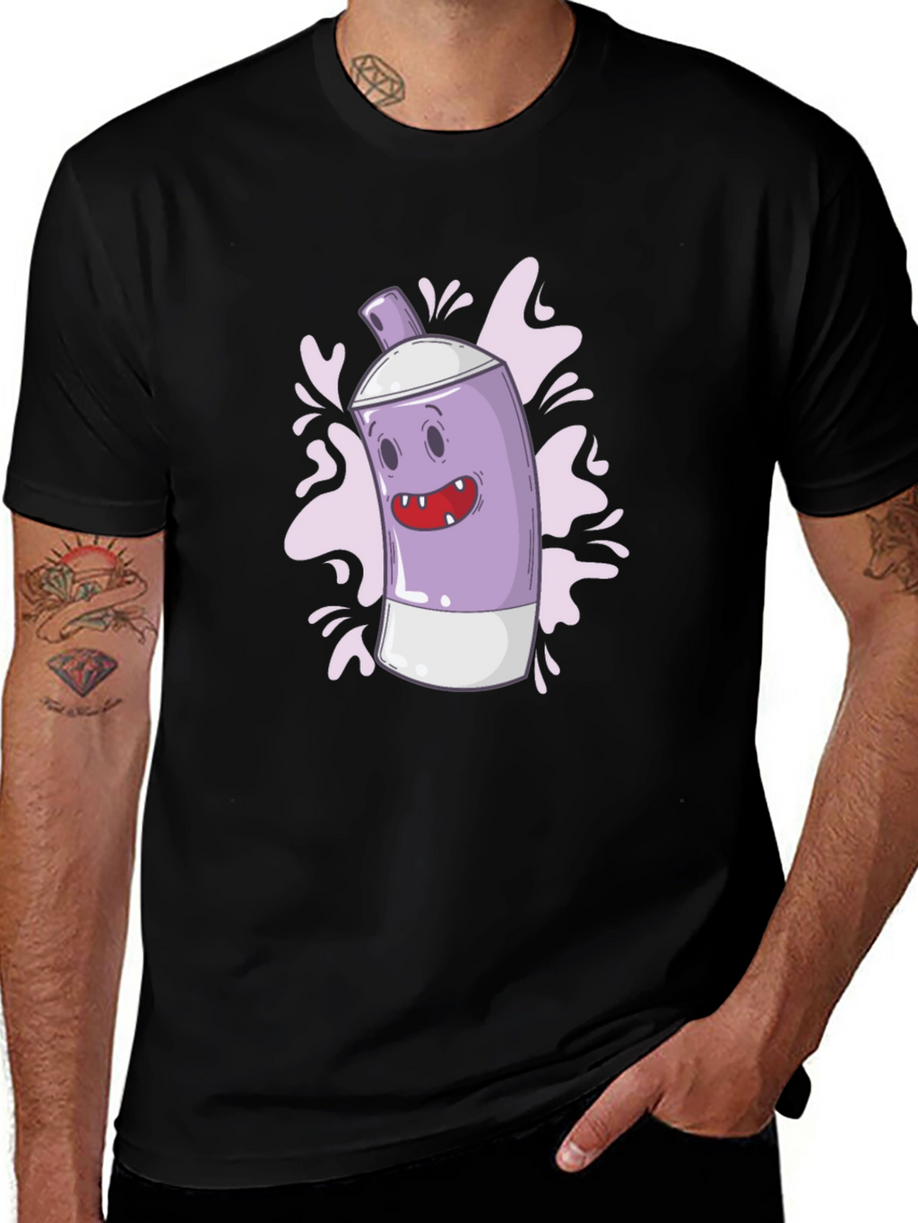 Funky Spray Can Graphic Tee - Cool Cartoon Design