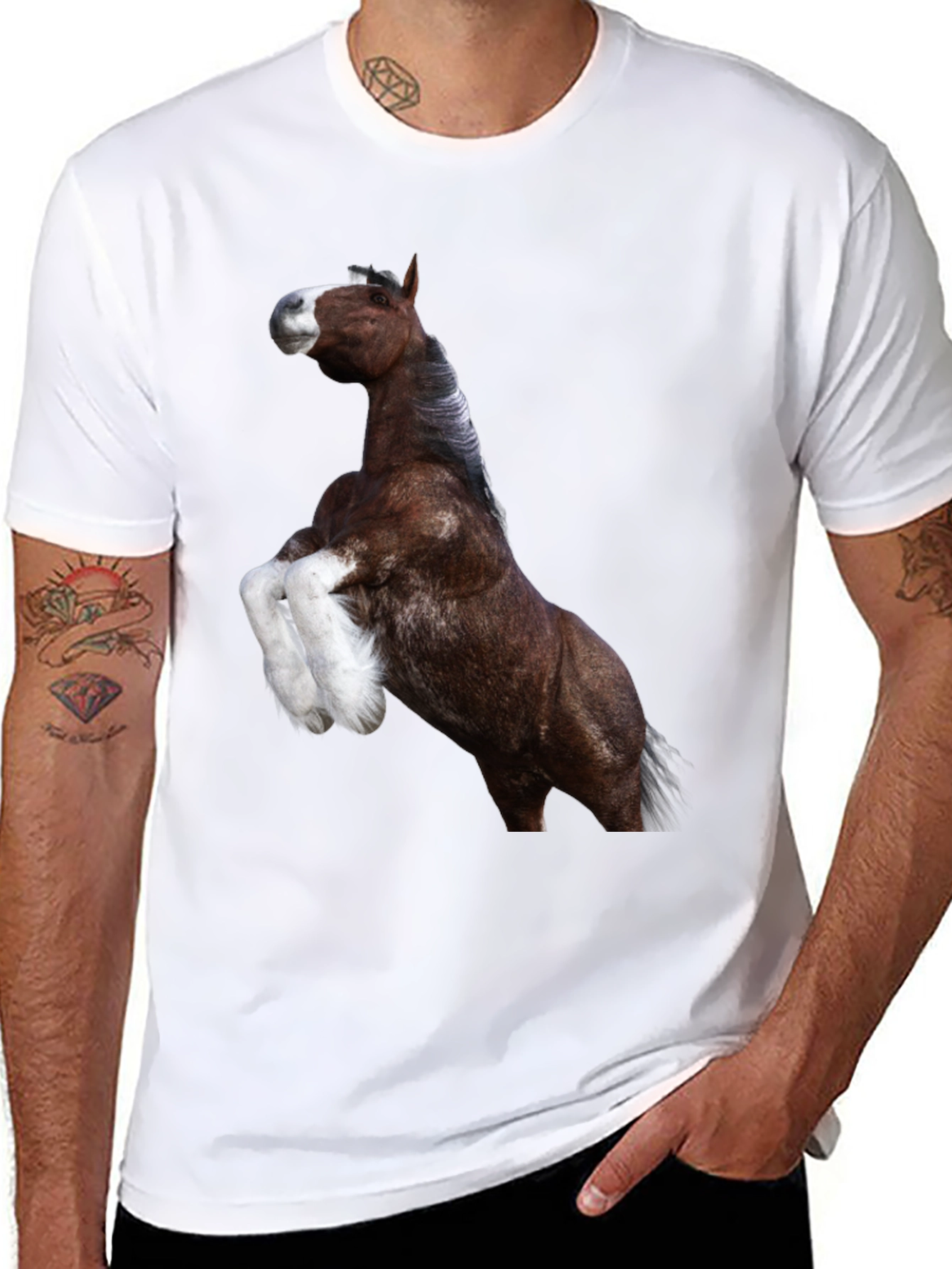 Horse Graphic Tee - Black Cotton T-Shirt