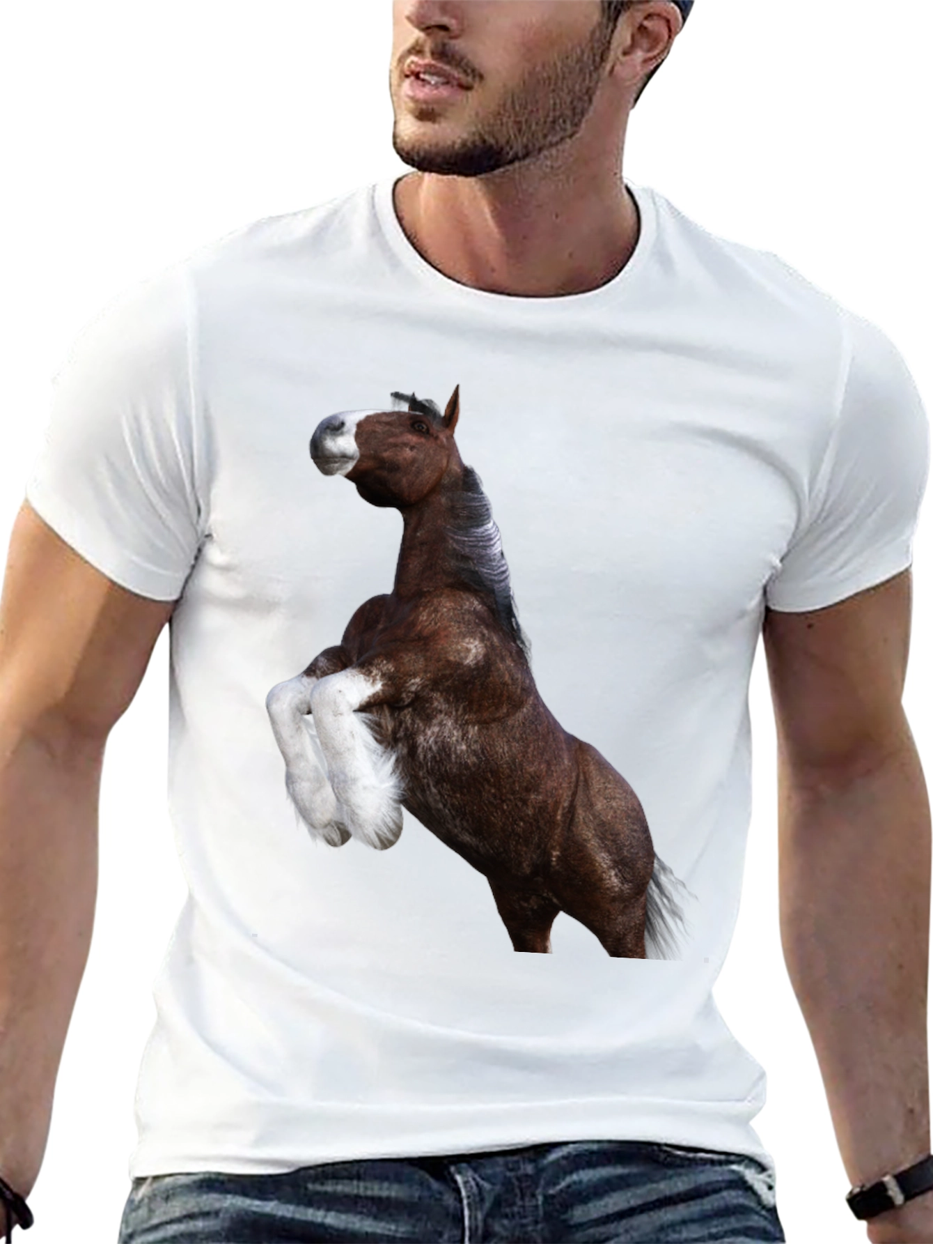 Horse Graphic Tee - Black Cotton T-Shirt