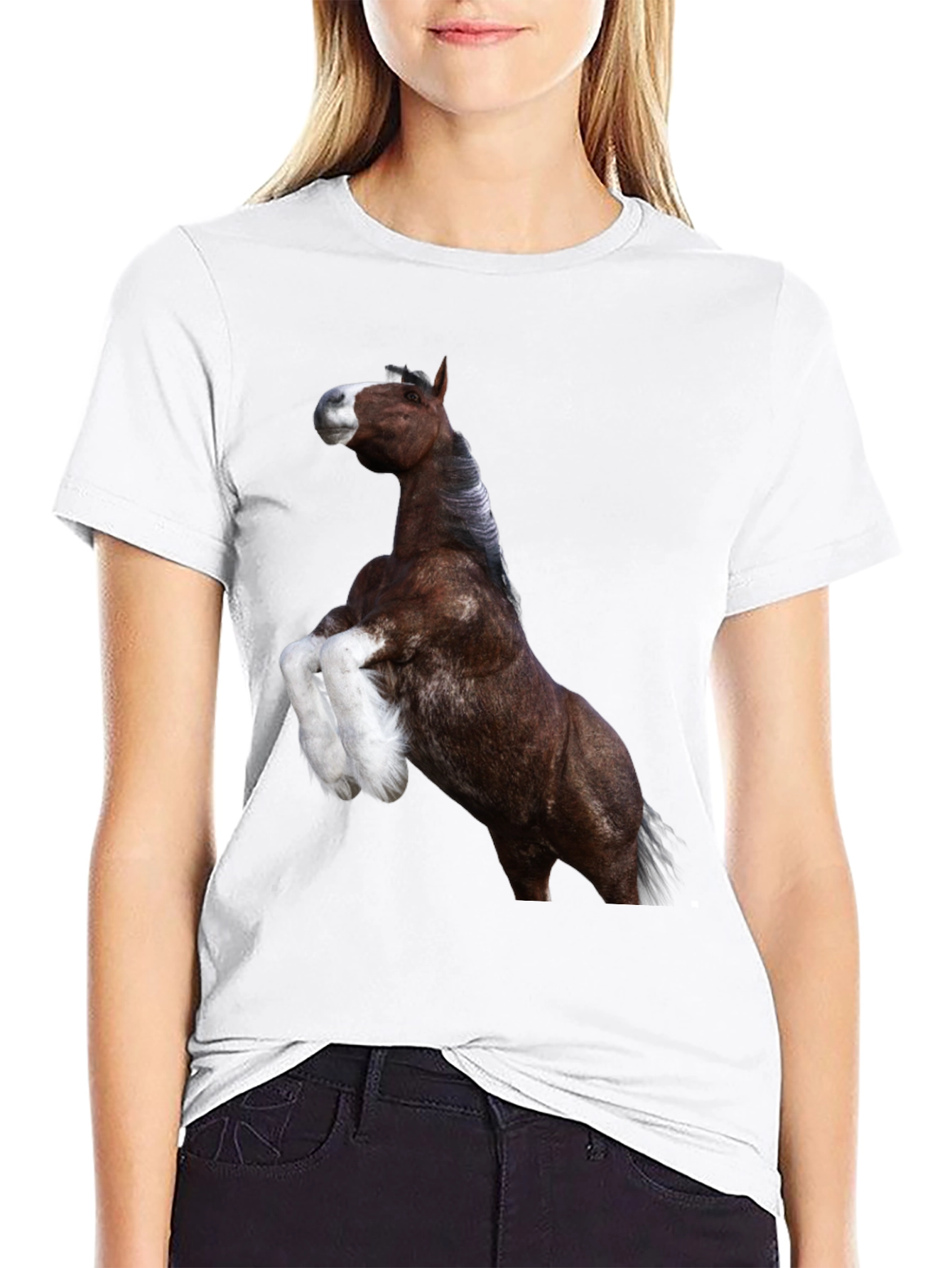 Horse Graphic Tee - Black Cotton T-Shirt