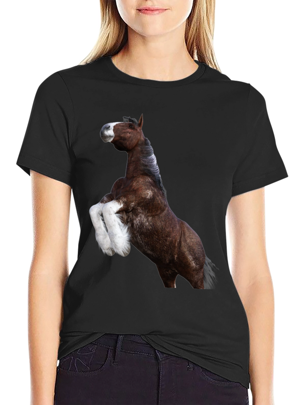 Horse Graphic Tee - Black Cotton T-Shirt
