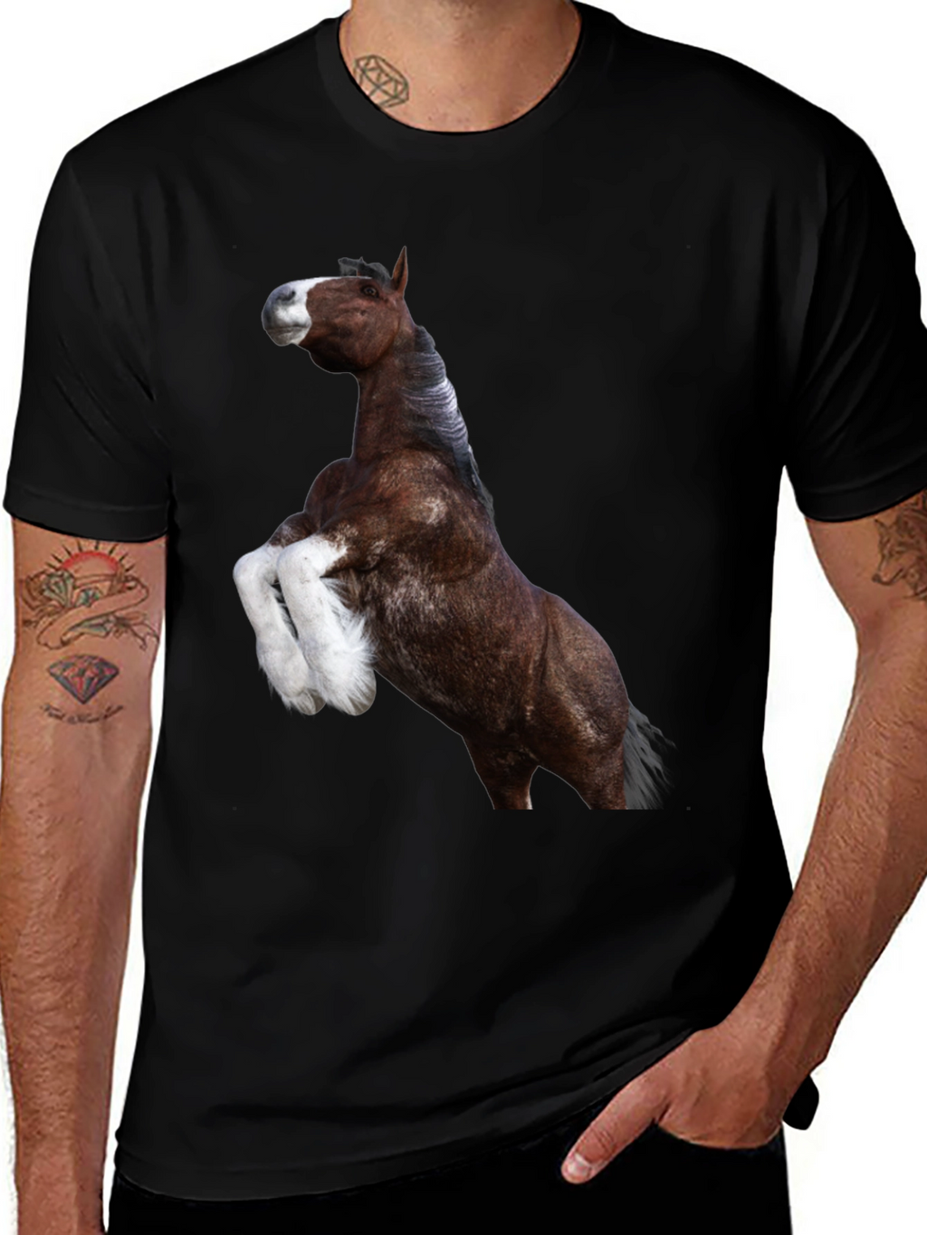 Horse Graphic Tee - Black Cotton T-Shirt