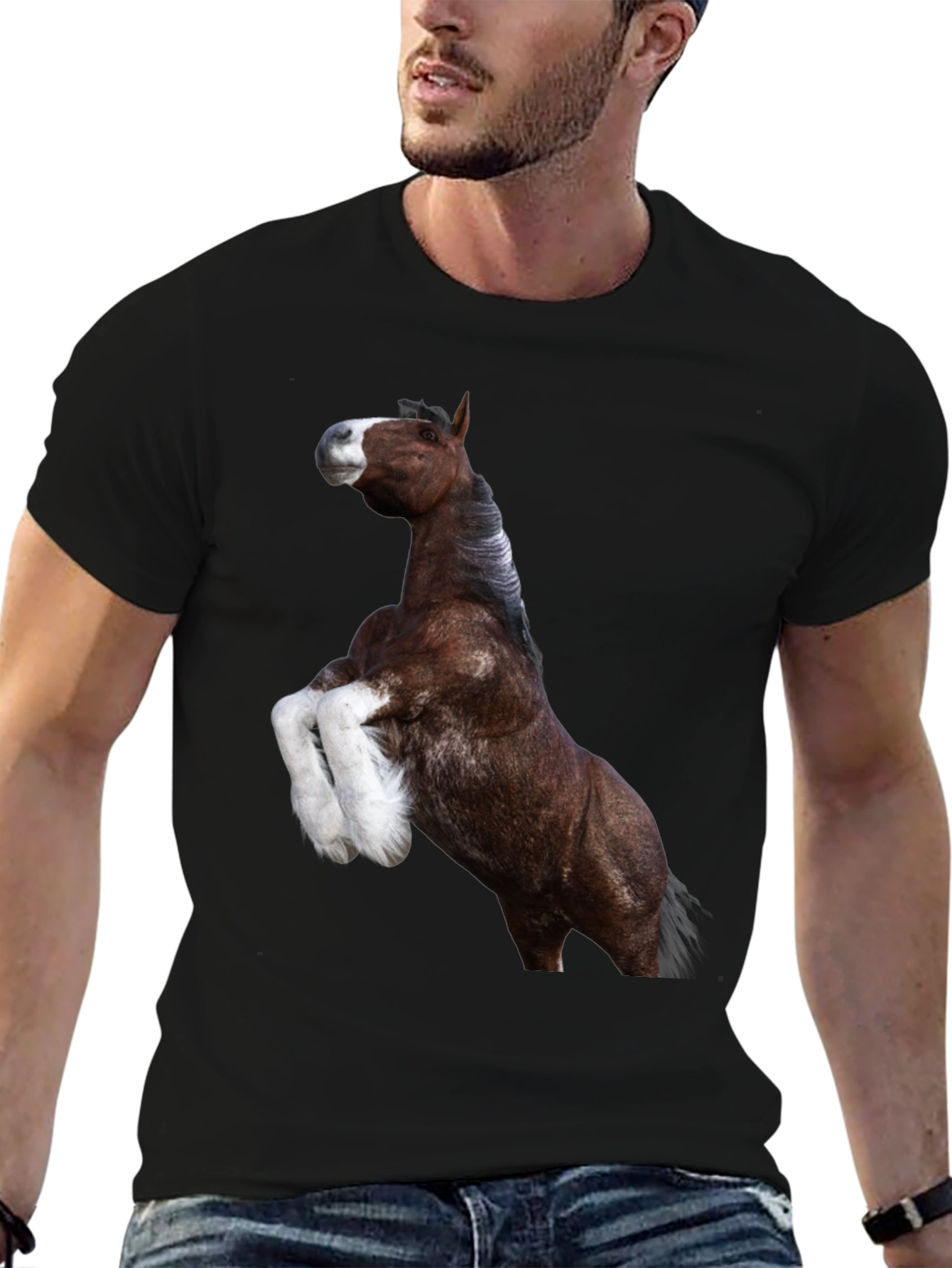 Horse Graphic Tee - Black Cotton T-Shirt