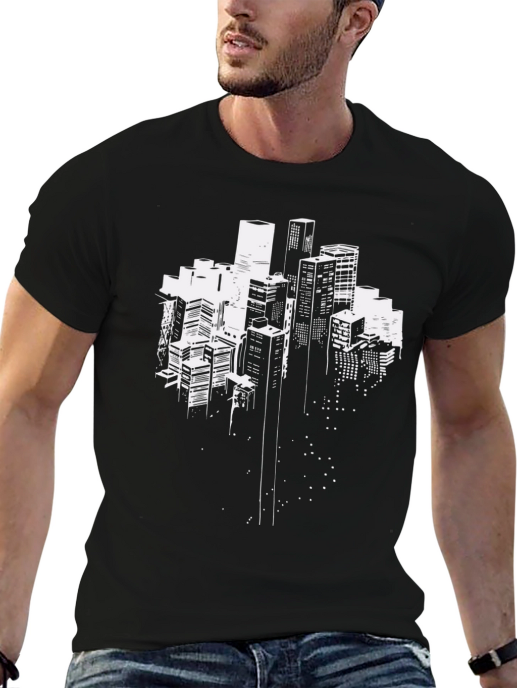 Urban Skyline Graphic Tee - Black