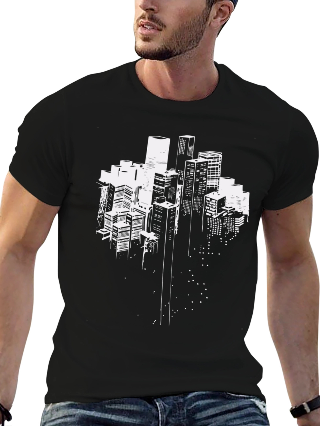 Urban Skyline Graphic Tee - Black