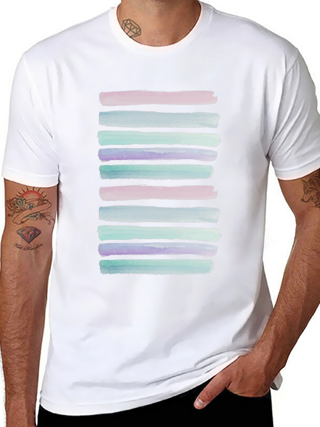 Watercolor Stripes Black T-Shirt