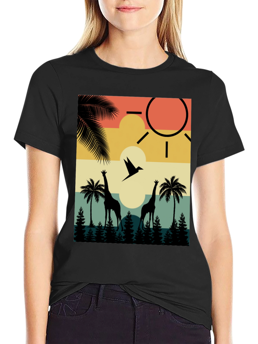 Retro Giraffe Sunset T-Shirt