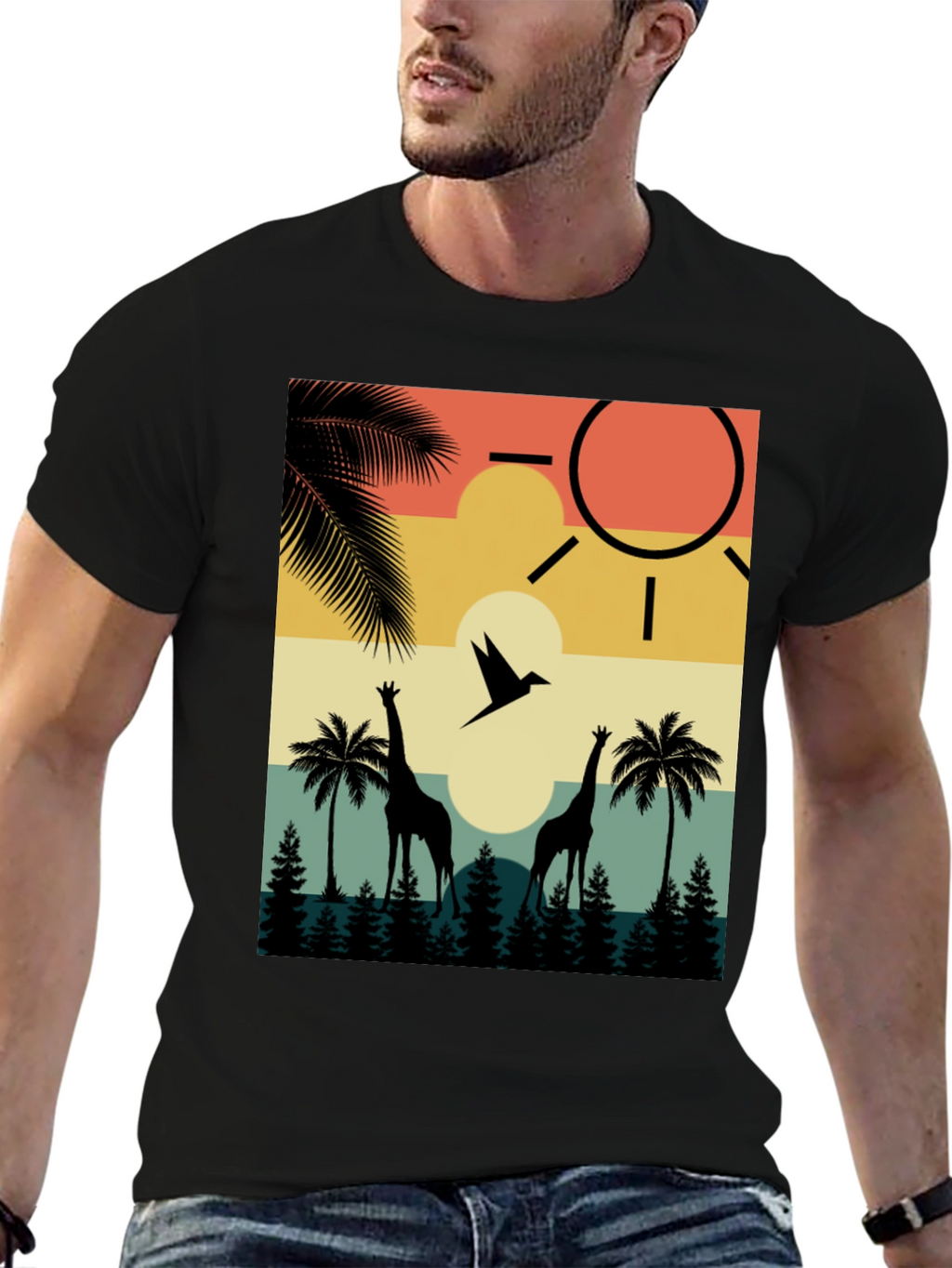 Retro Giraffe Sunset T-Shirt