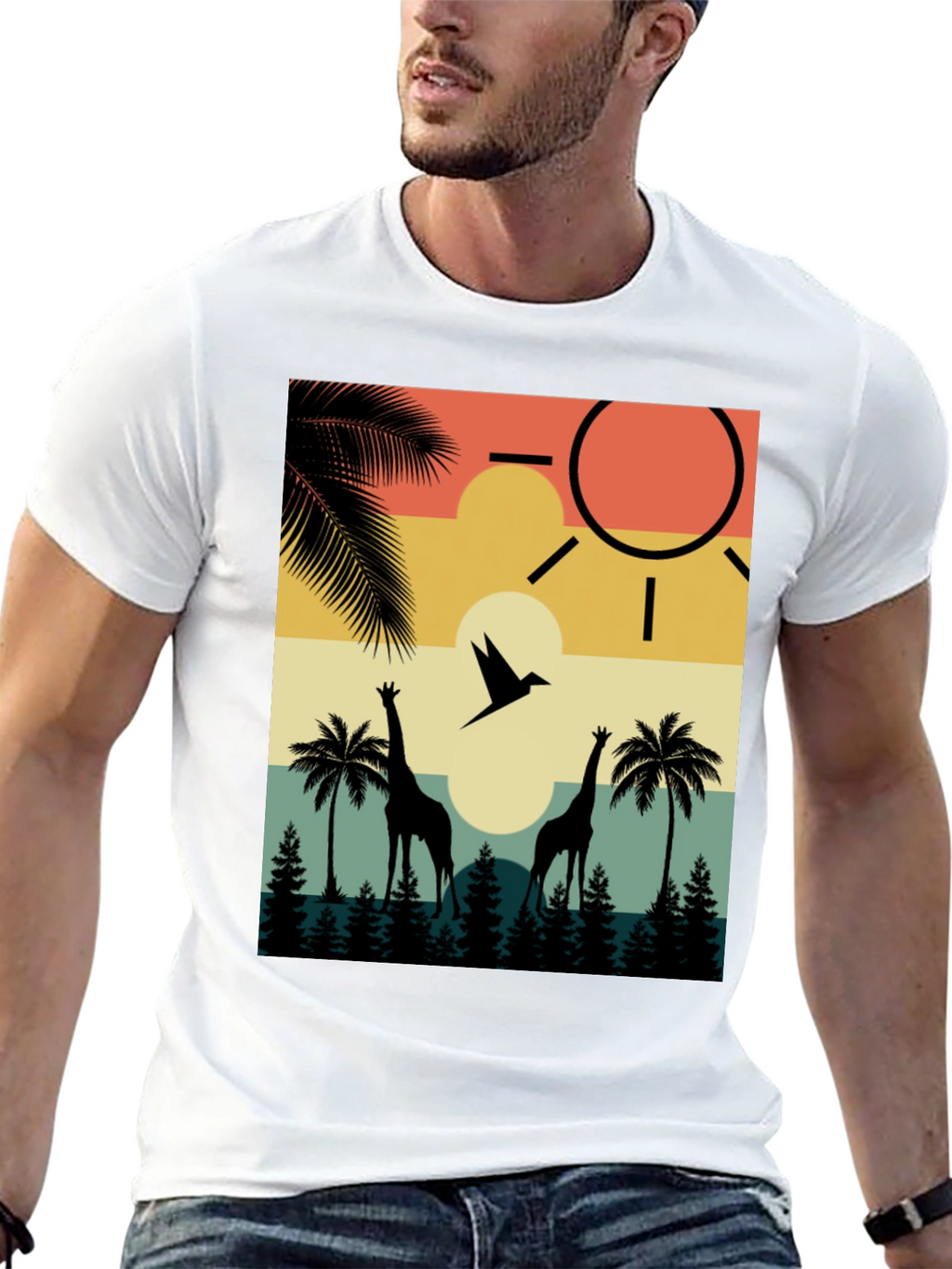 Retro Giraffe Sunset T-Shirt