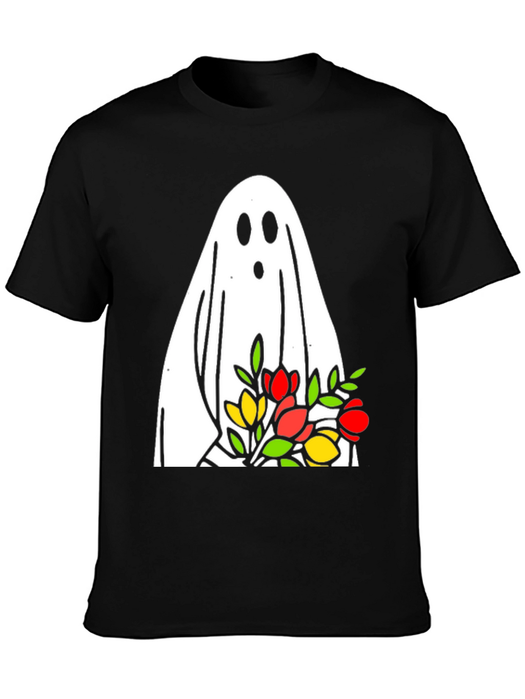 Ghost Holding Flowers Graphic T-Shirt